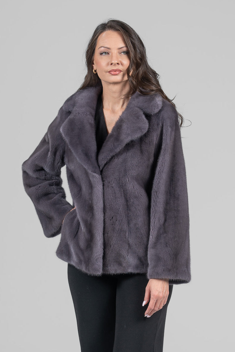 Grey Moon Mink Fur Jacket with Notch Collar
