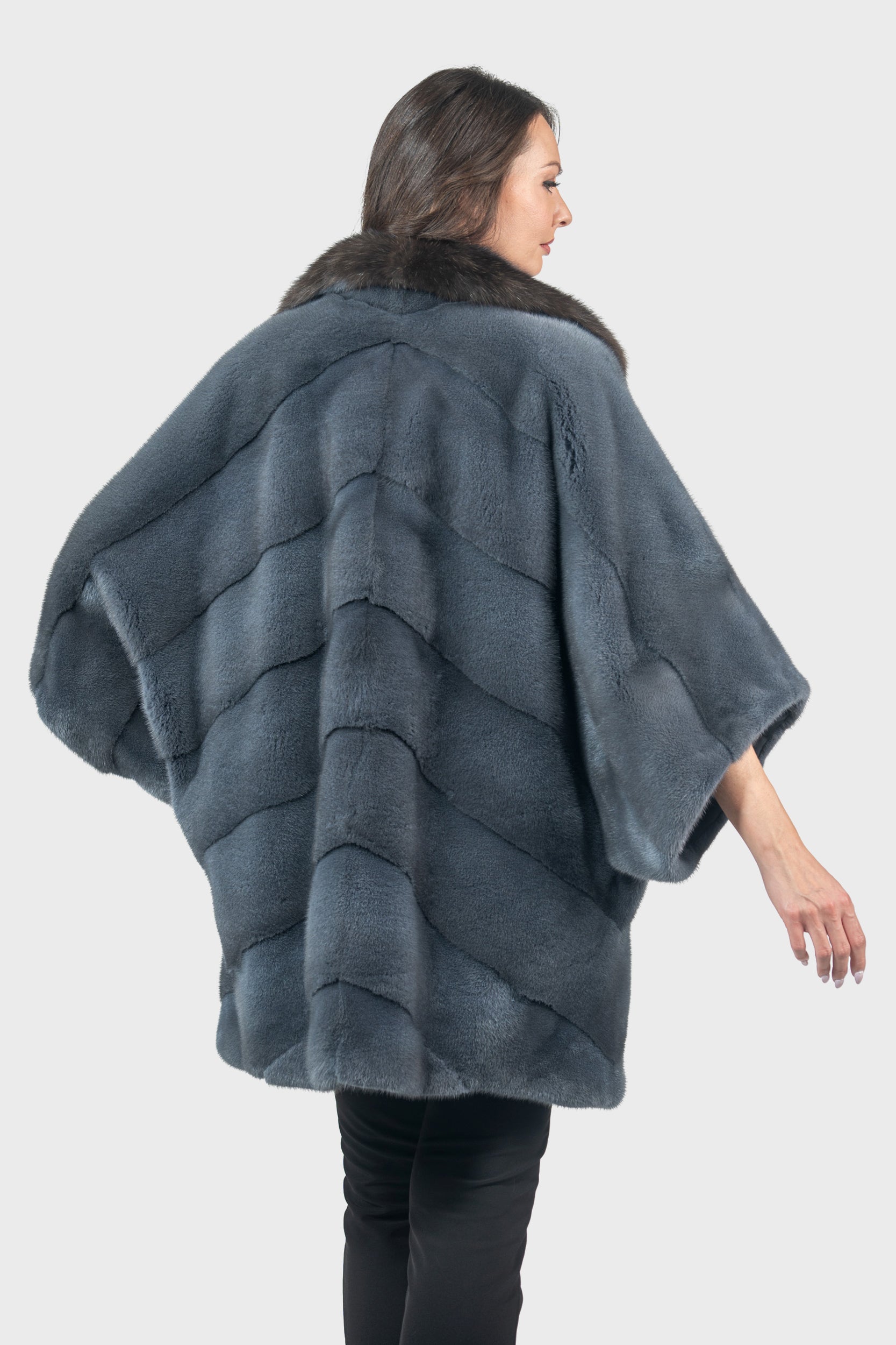 Asphalto Mink Cape with Russian Sable-Trimmed Notch Collar