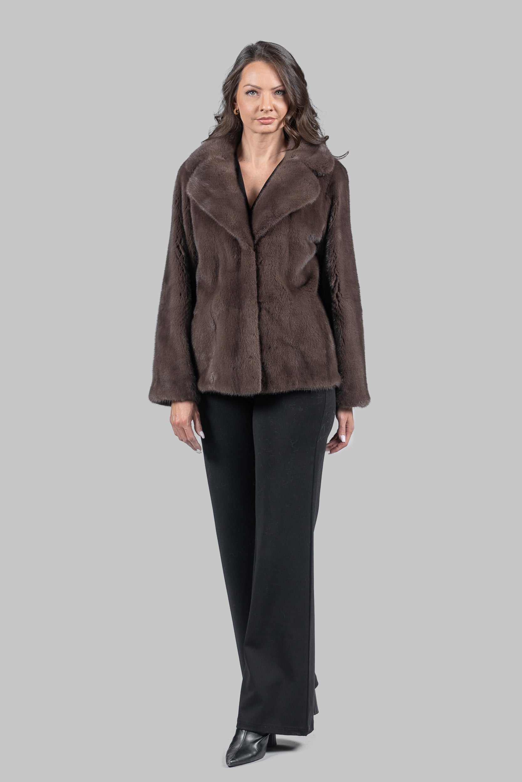 Wood Mink Fur Jacket with Notch Collar