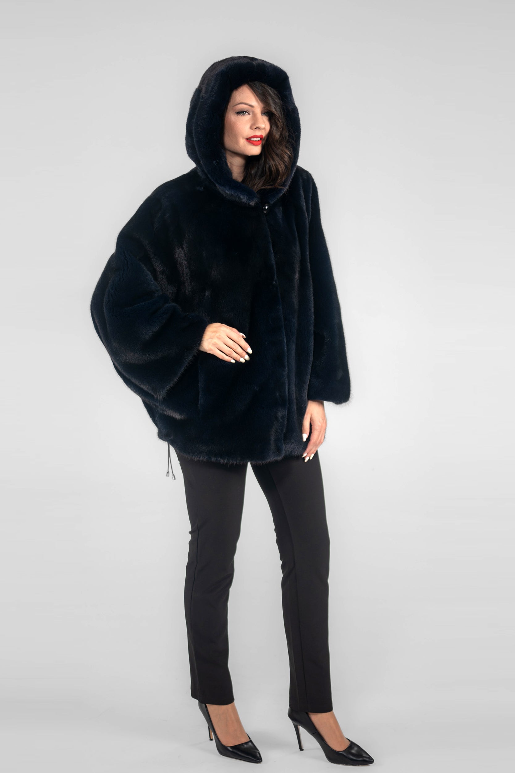 Blue Black Mink Jacket with Hood