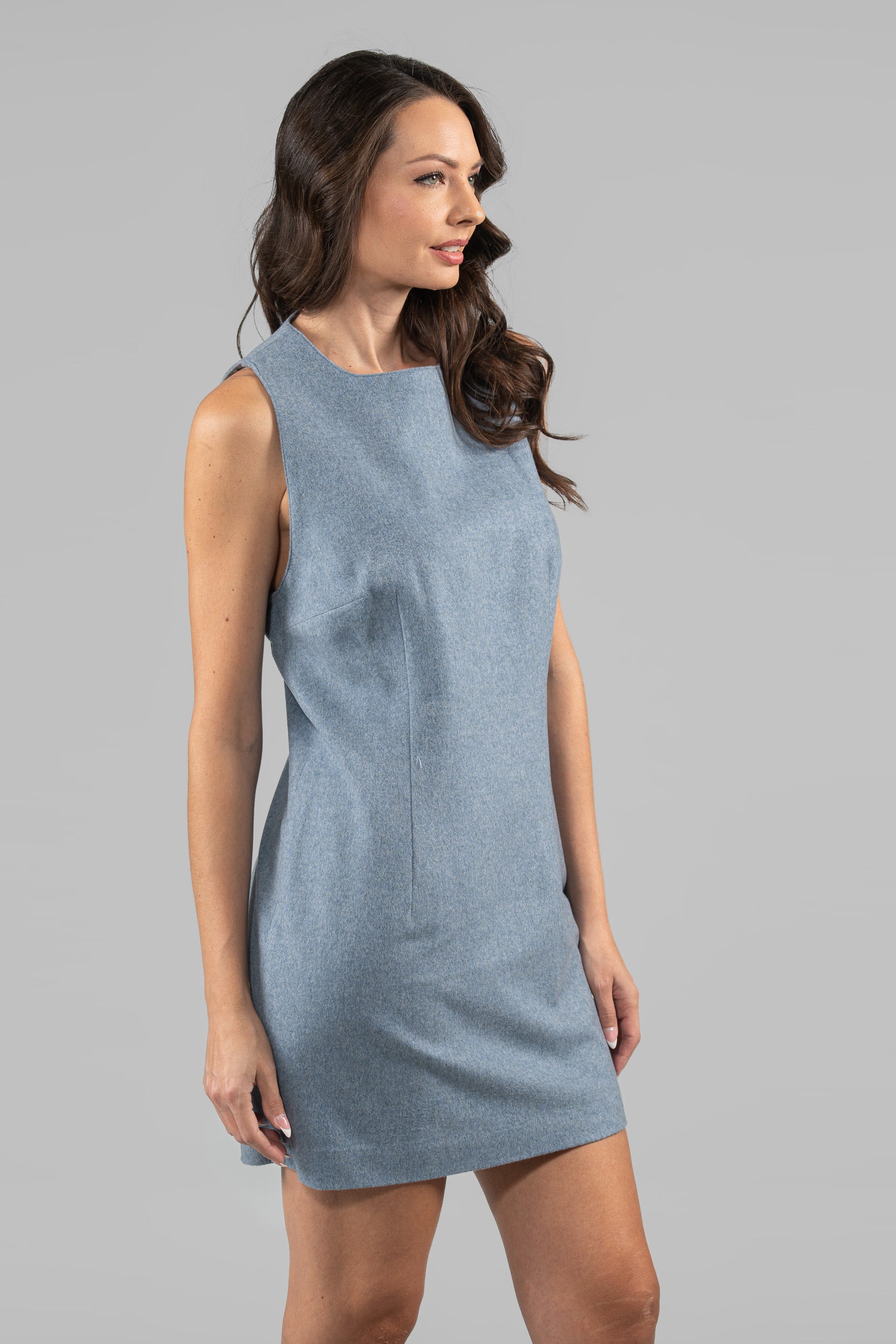 Sleeveless Light Blue Cashmere Dress