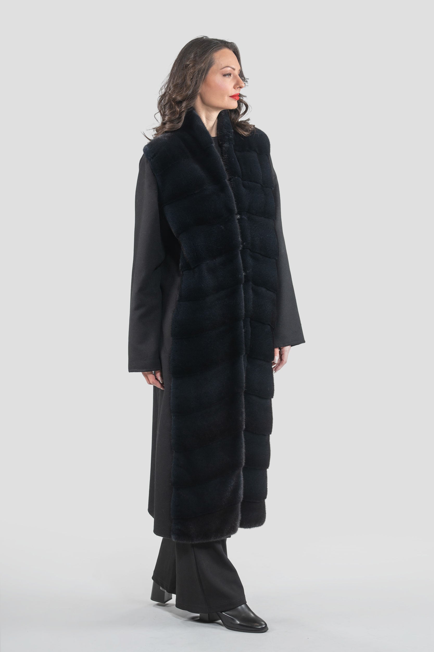 Black Cashmere Coat with Mink Trim