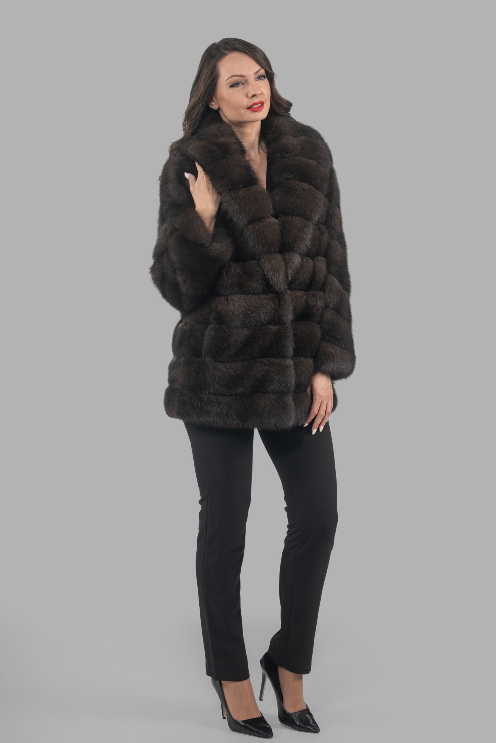 Dark Russian Sable Half Coat with Shawl Collar