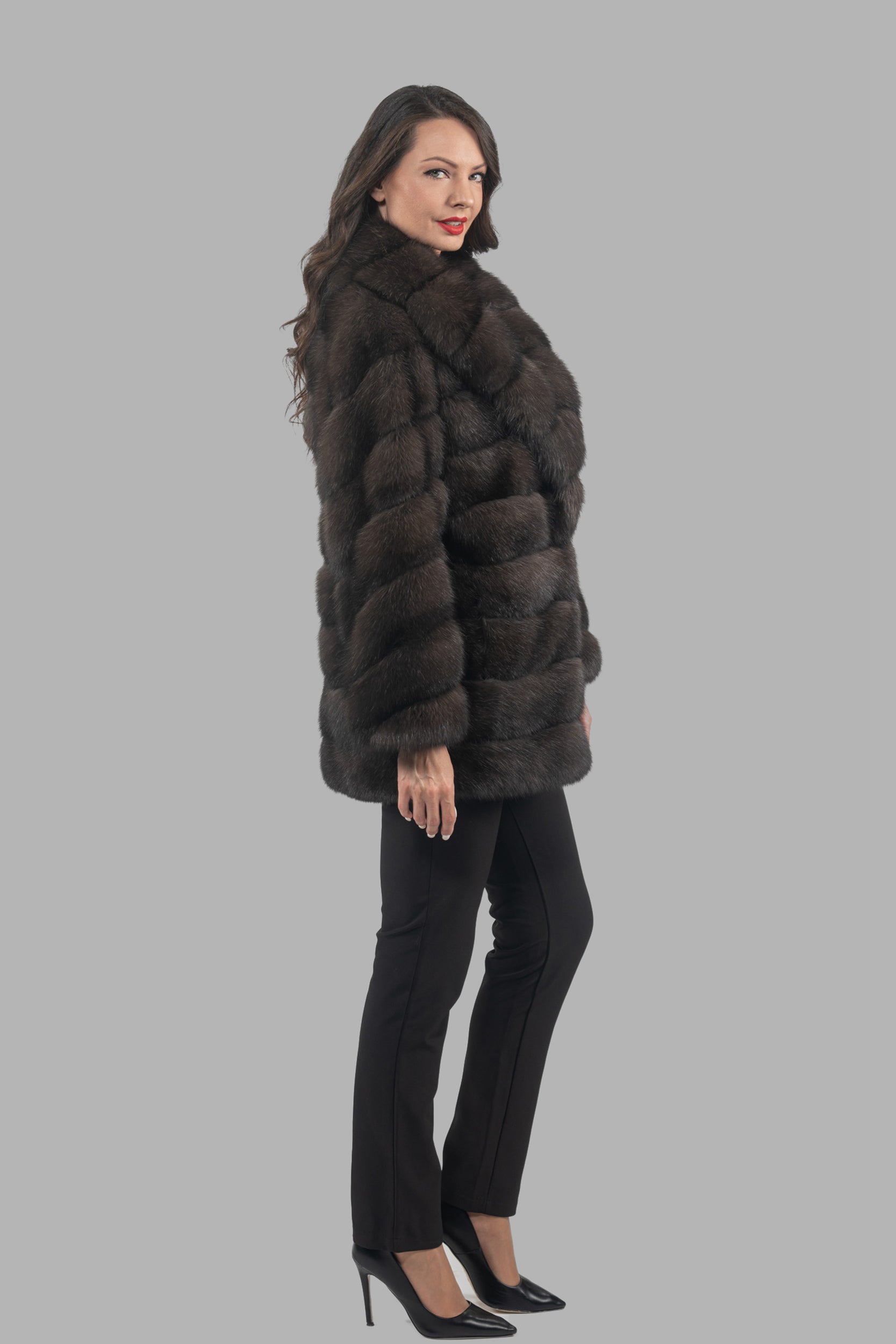 Dark Russian Sable Half Coat with Shawl Collar