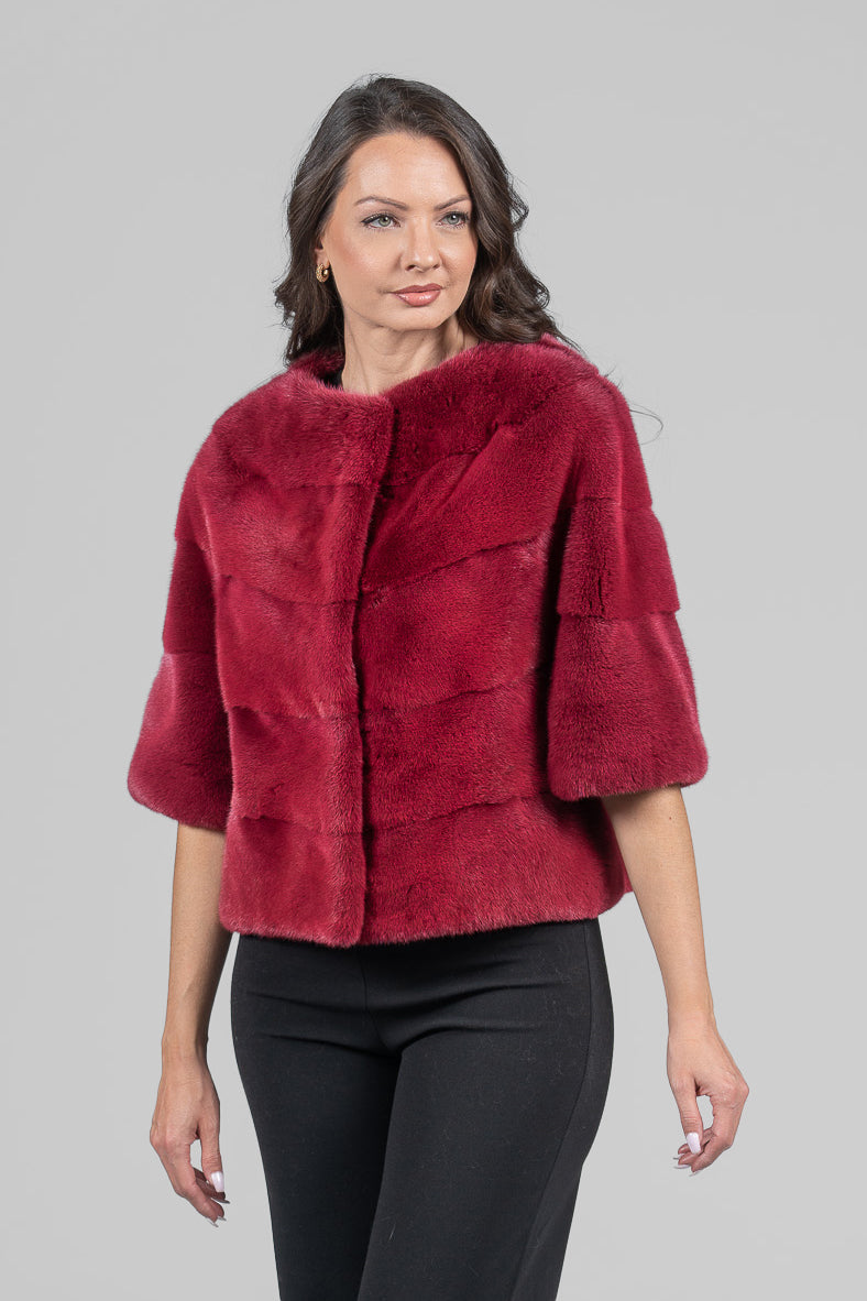 Cropped Red Mink Fur Jacket