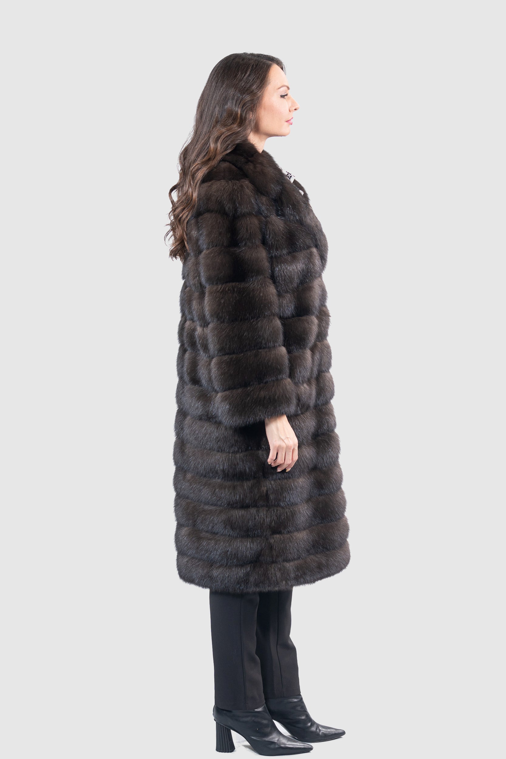 Dark Russian Sable Coat with Notch Collar