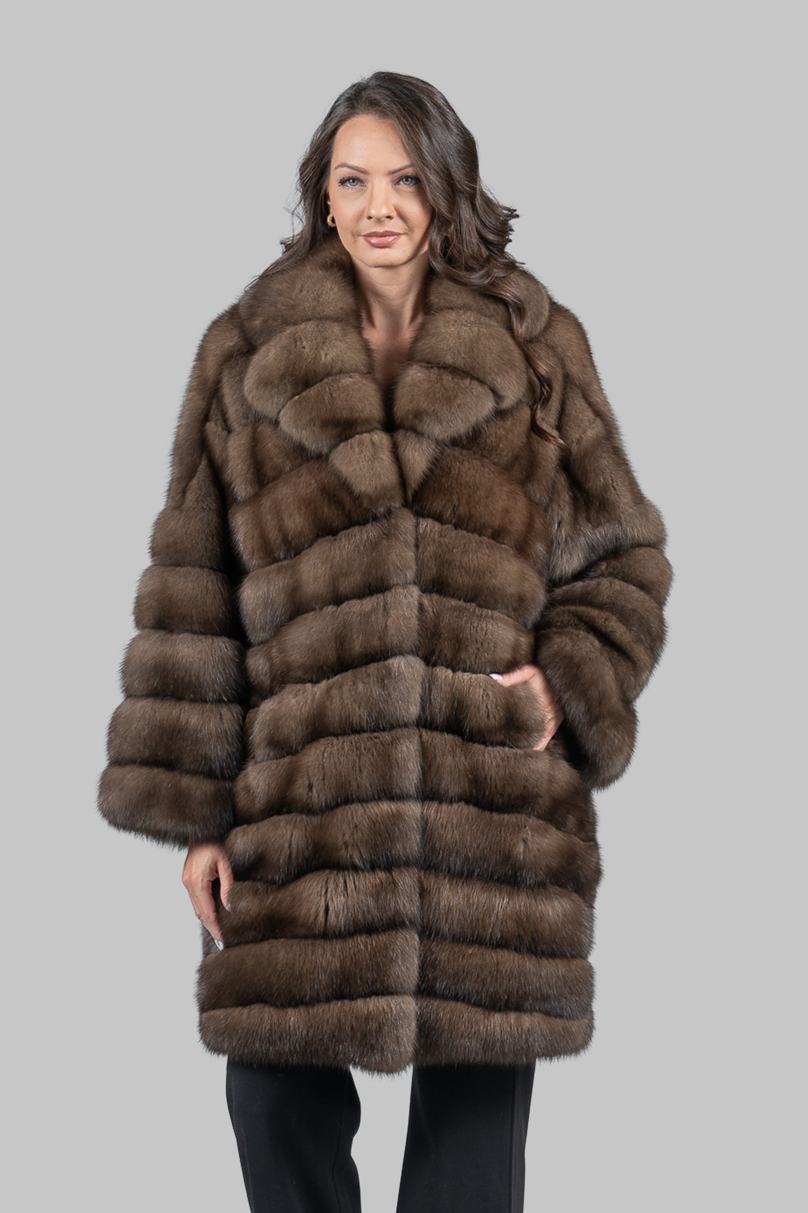Graphite Russian Sable Horizontal Coat with Notch Collar