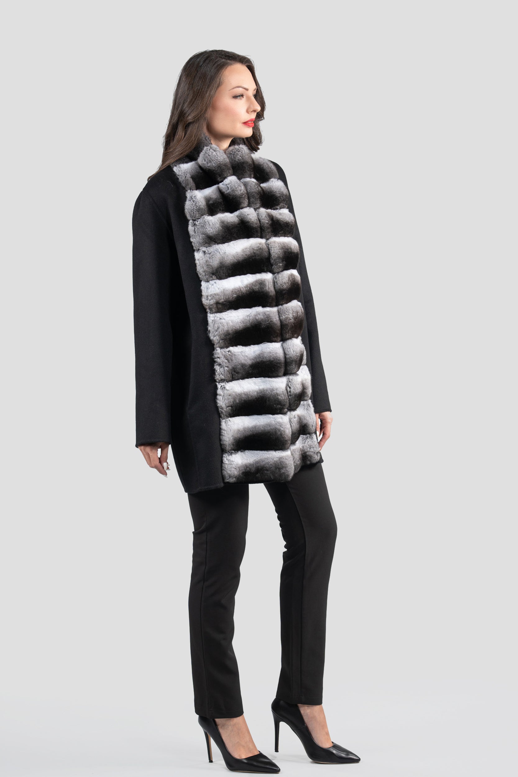 Black Cashmere Coat with Chinchilla Trim