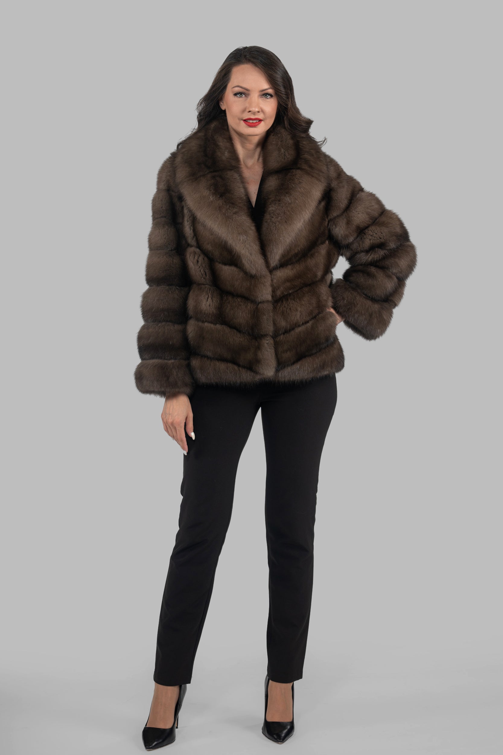 Titanium Russian Sable Jacket with Full Skin Notch Collar