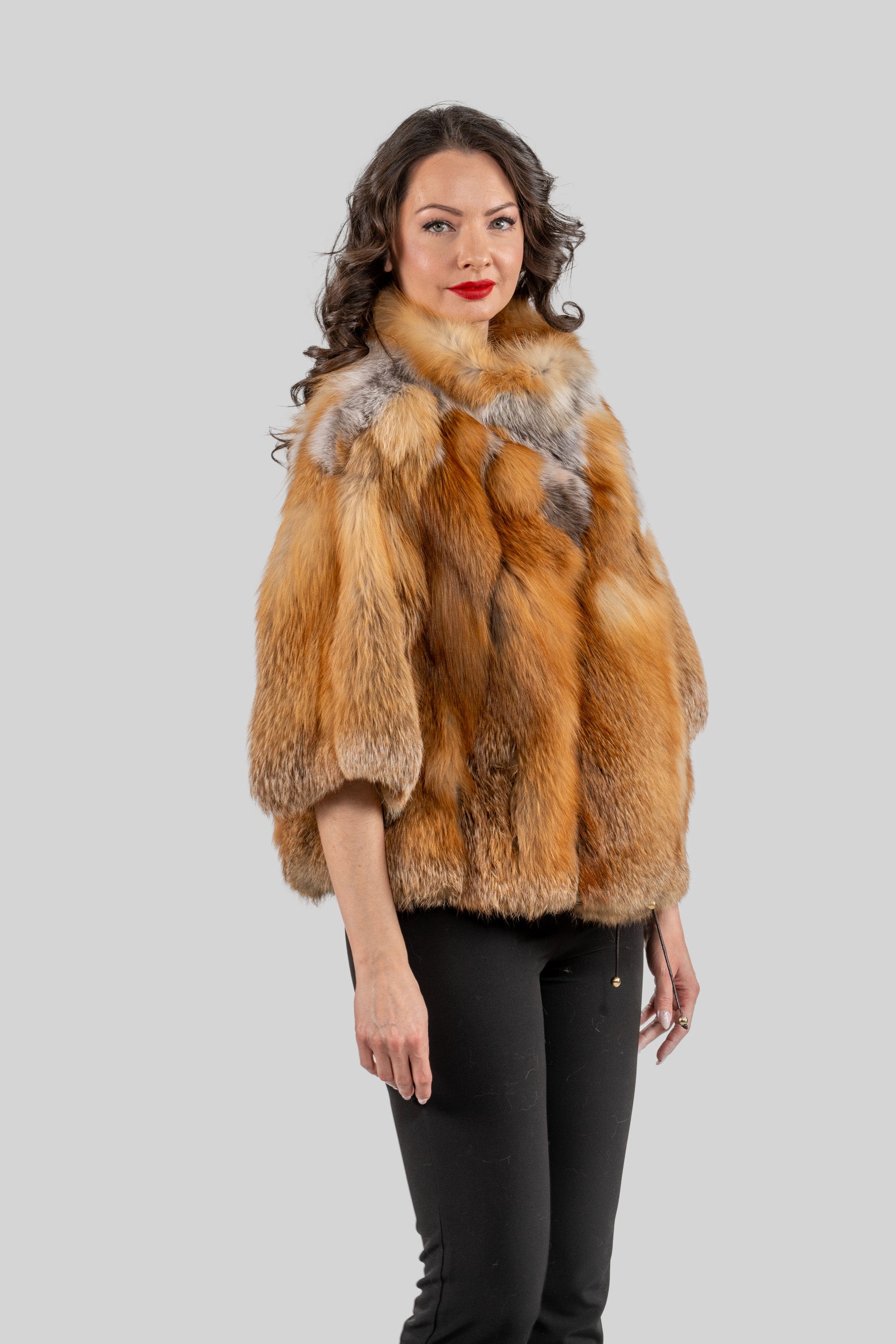 Natural Fox Fur Jacket with Stand Collar