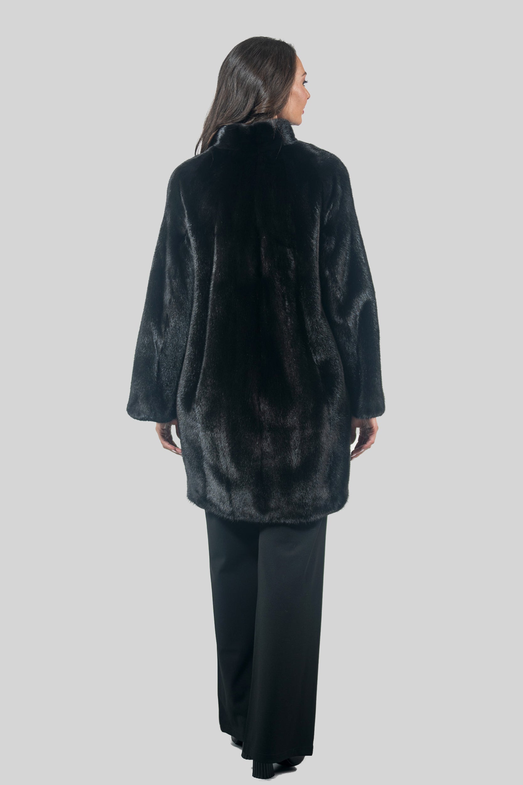 Blackglama Mink Let-Out Half Coat with Stand Collar