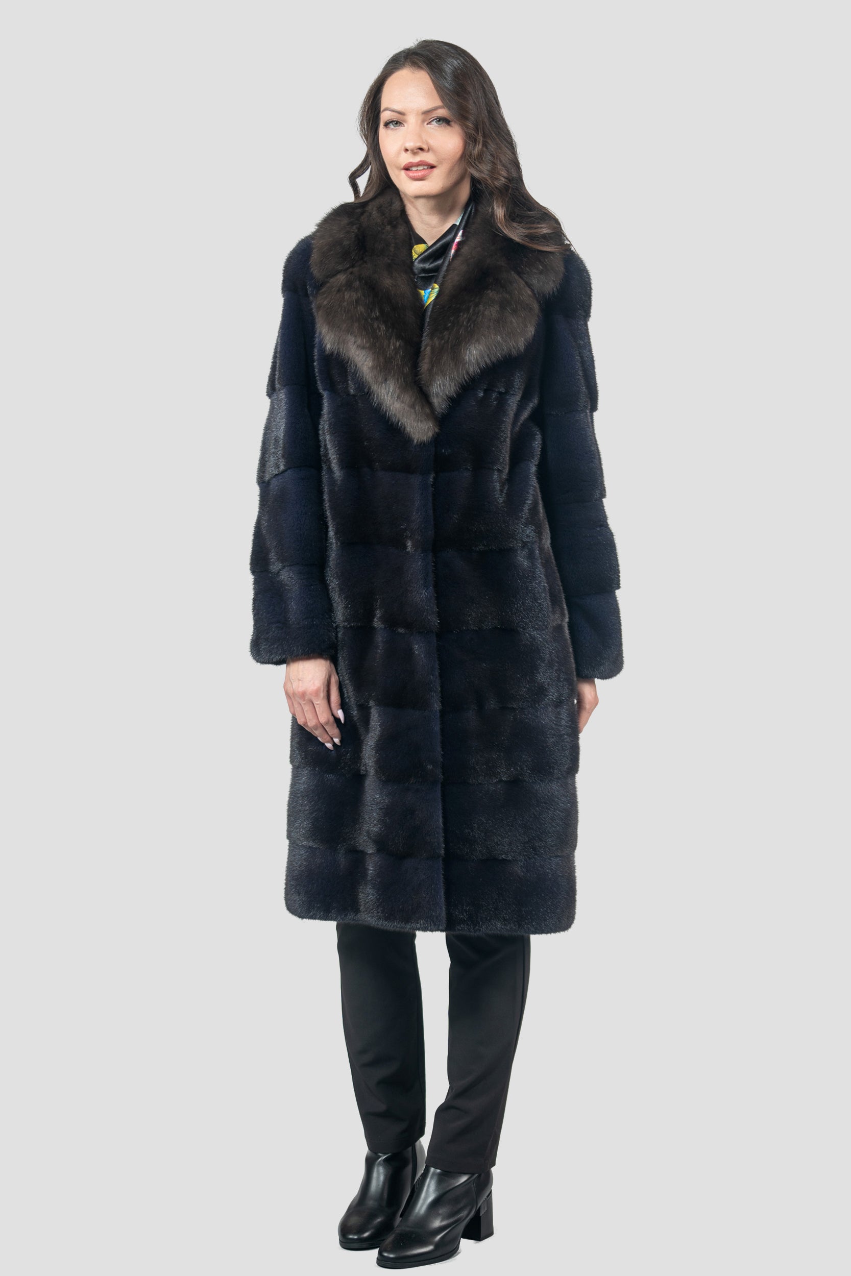 Purple Mink Half Coat with Russian Sable Notch Collar