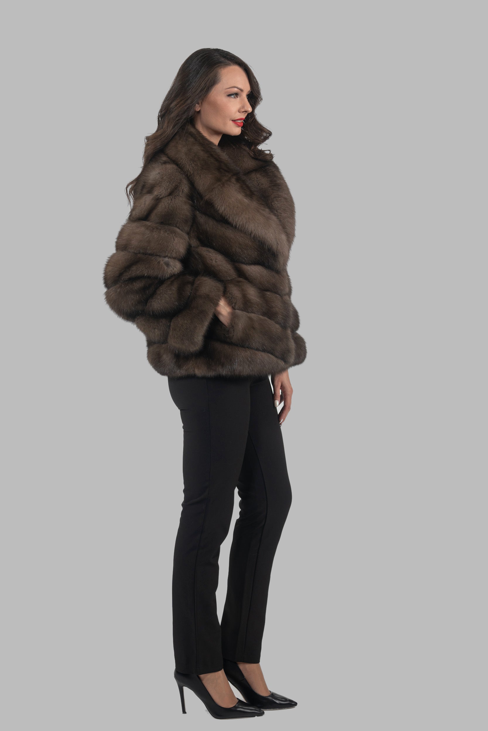 Titanium Russian Sable Jacket with Full Skin Notch Collar