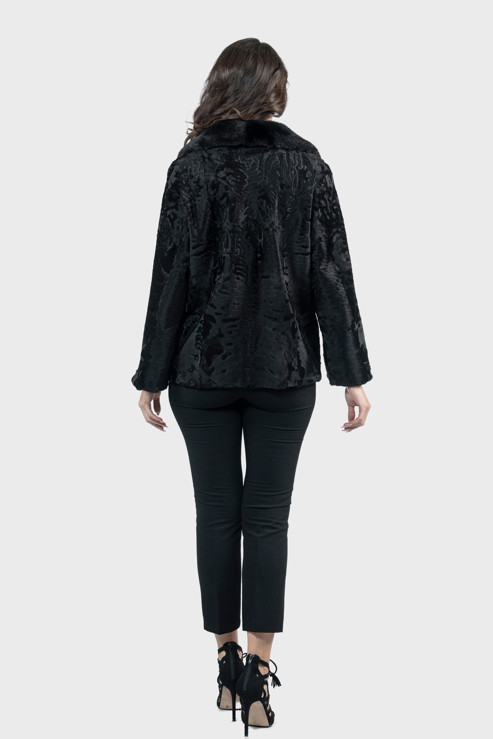 Black Swakara Jacket with Mink Notch Collar