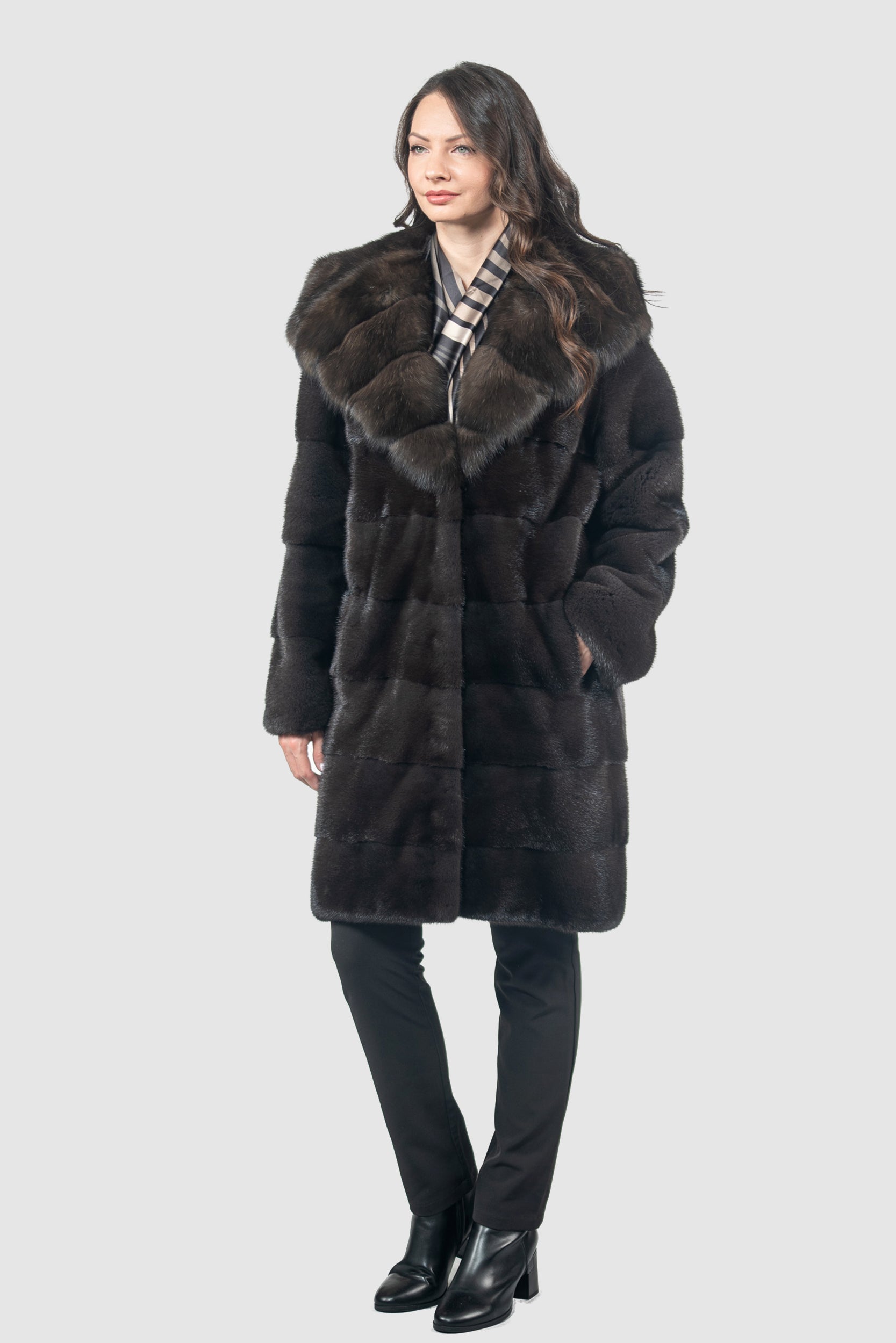 Grigio Mink Half Coat with Russian Sable Hood