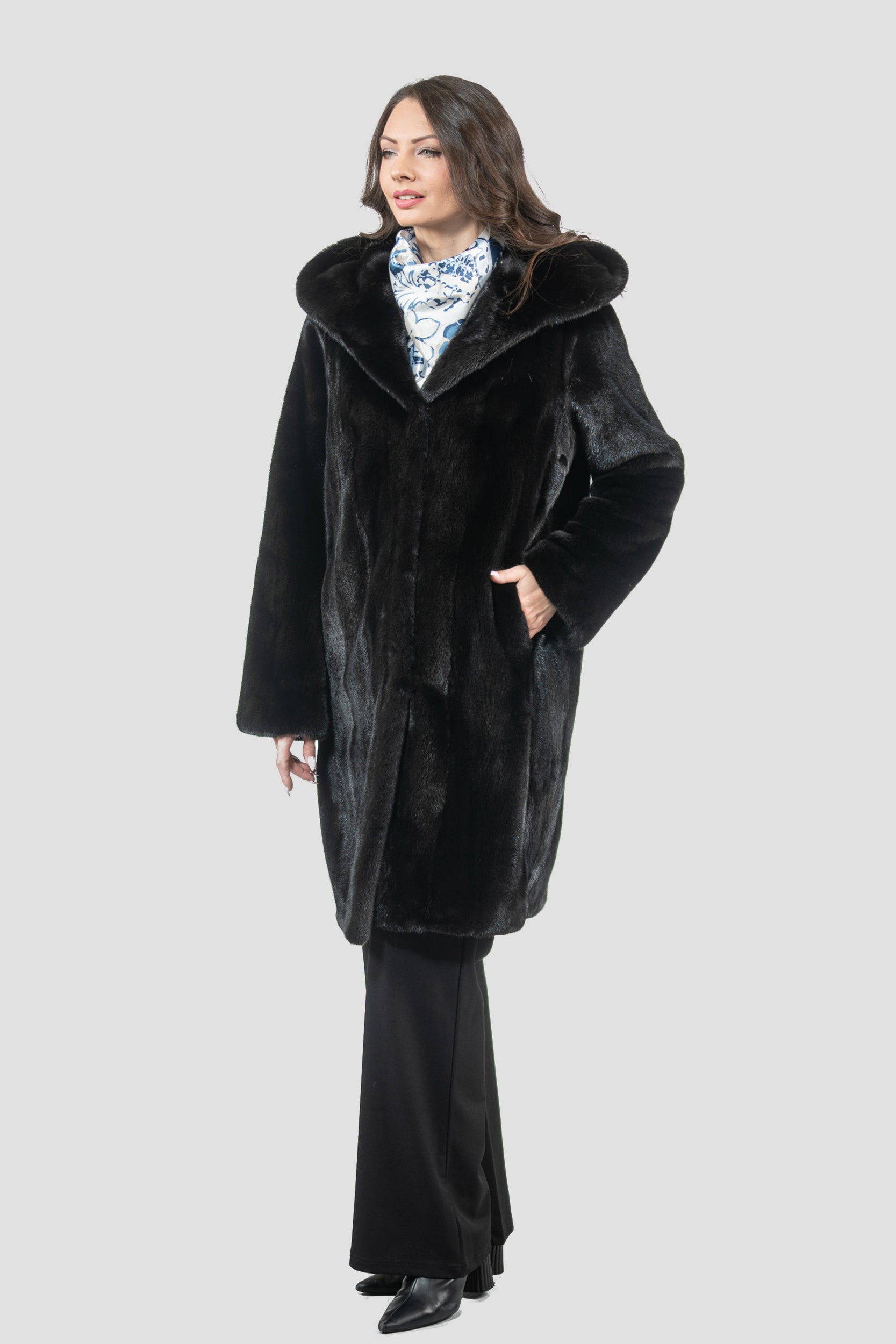 Blackgalama Mink Hooded Half Coat