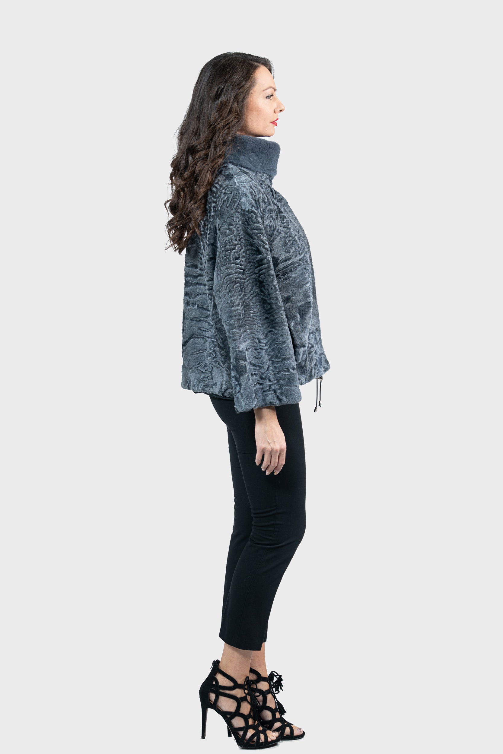 Asphalto Swakara Jacket with Mink Stand Collar