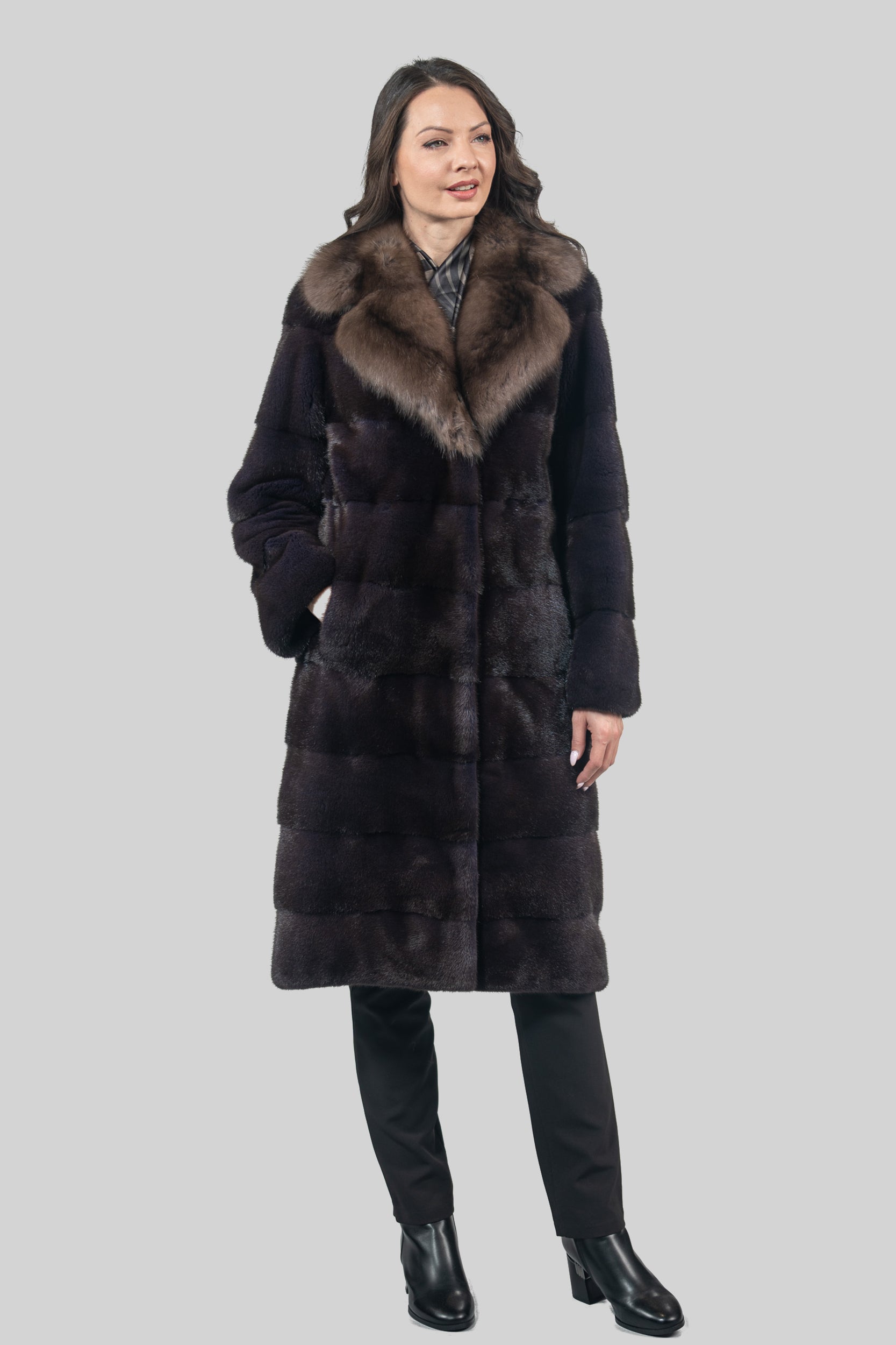 Aubergine Mink Half Coat with Russian Sable Notch Collar