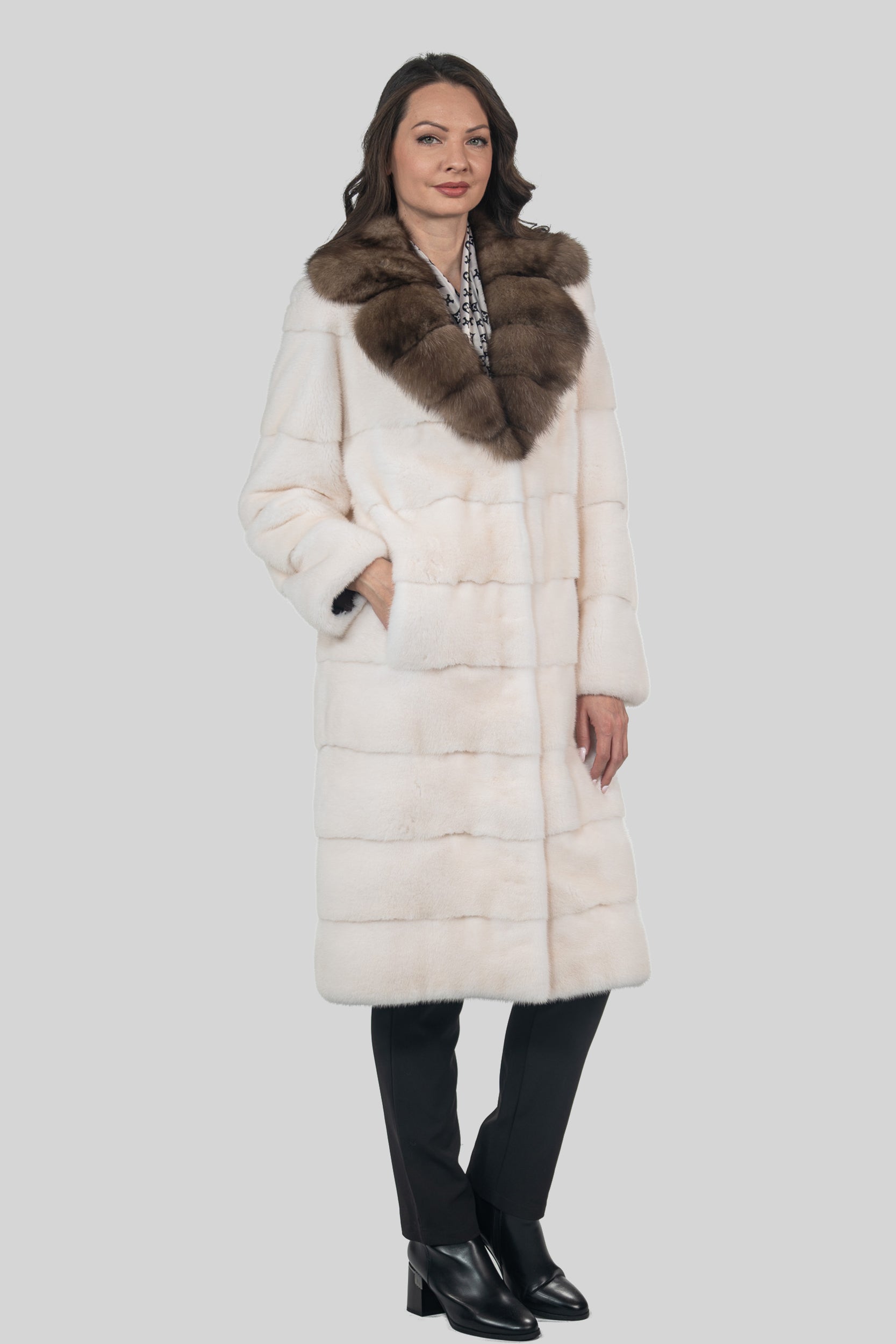 Pearl Mink Half Coat with Russian Sable  Notch Collar