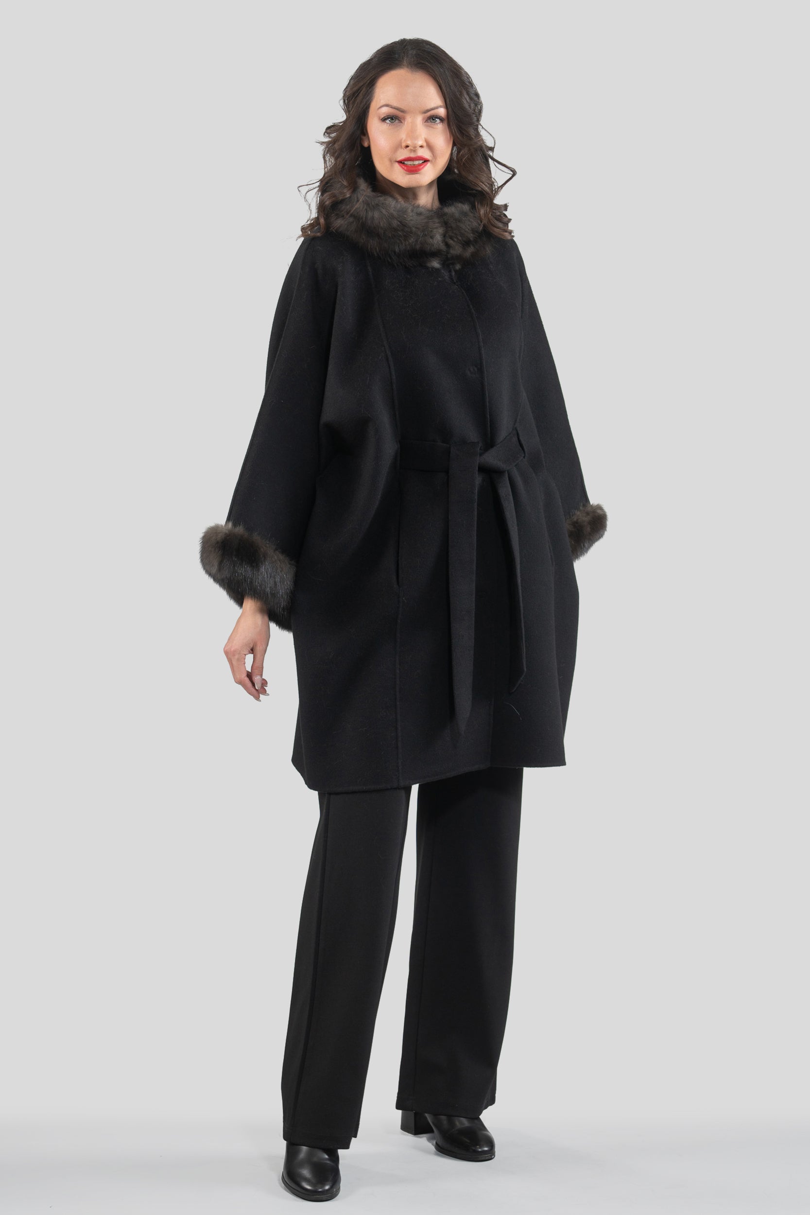 Black Cashmere Cape with Russian Sable Trim