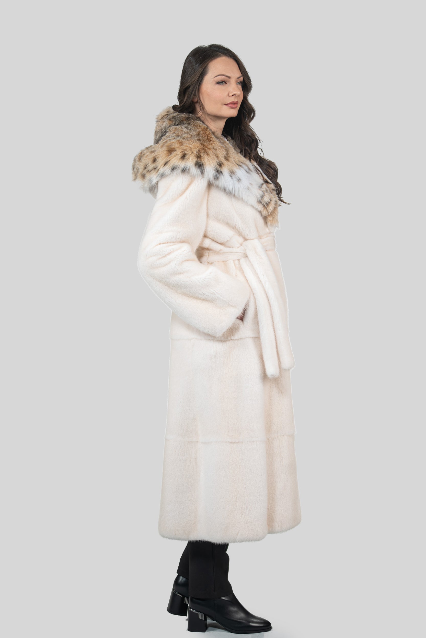 Pearl Mink Coat with Bobcat Hood