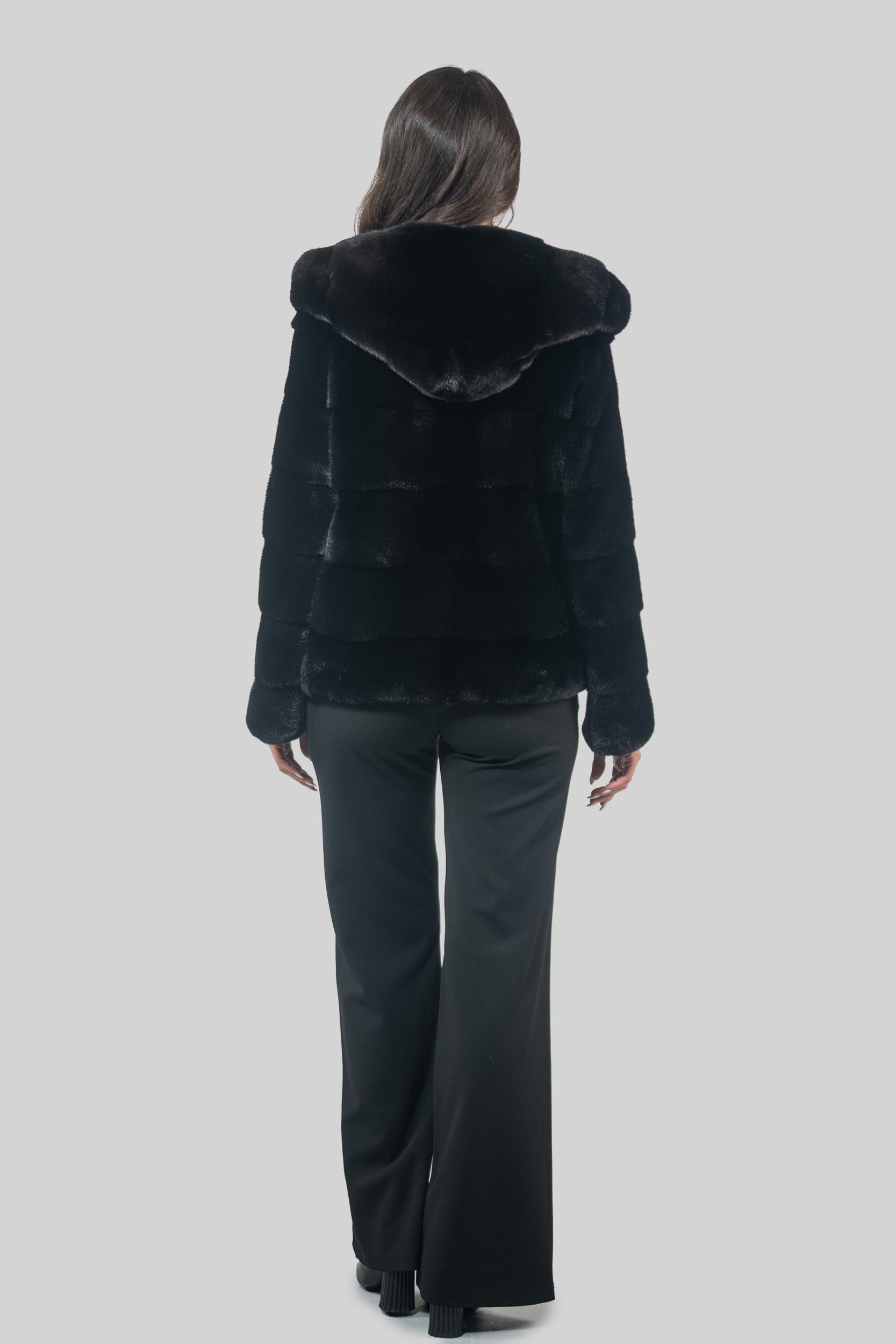 Black Mink Jacket with Attached Hood