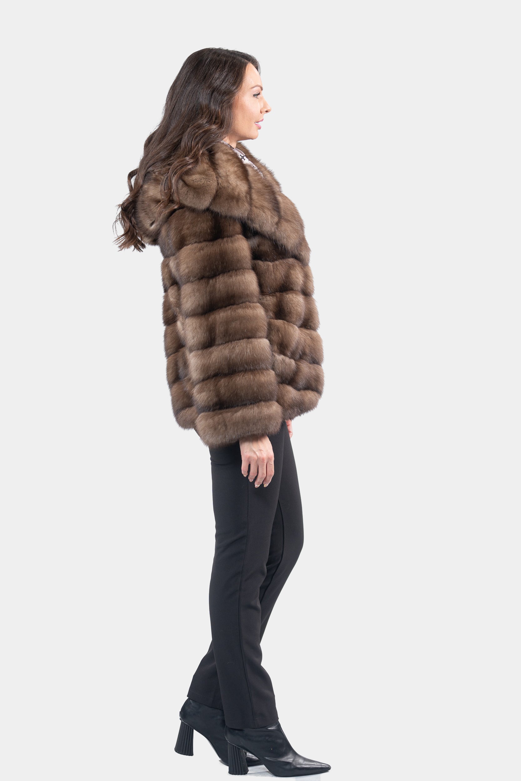 Grafite Russian Sable Half Coat with Hood