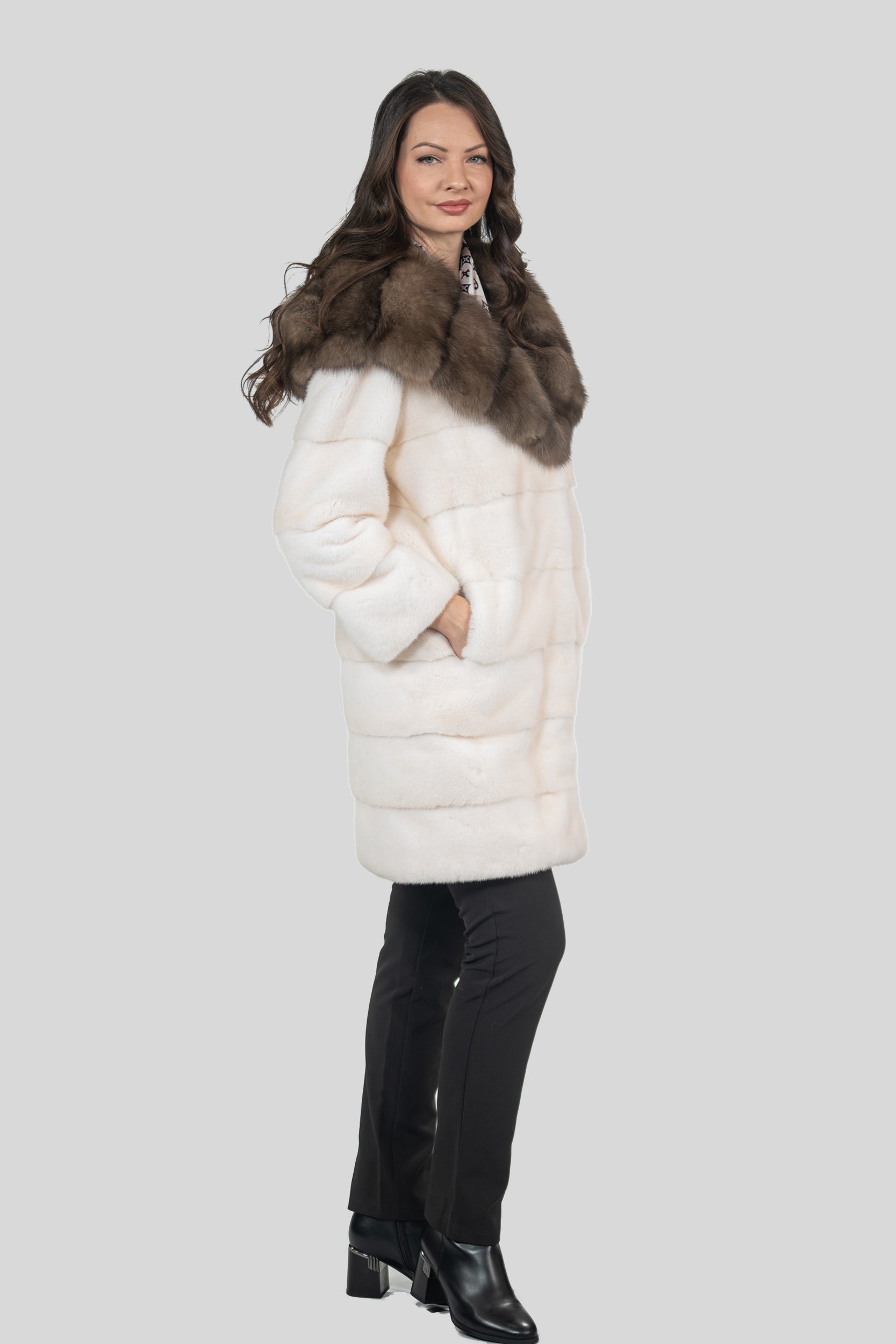 Pearl Mink Half Coat with Russian Sable Hood