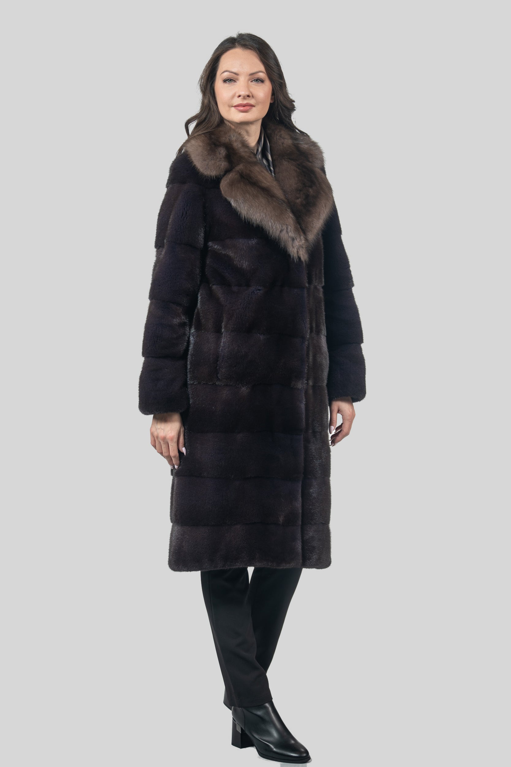 Aubergine Mink Half Coat with Russian Sable Notch Collar