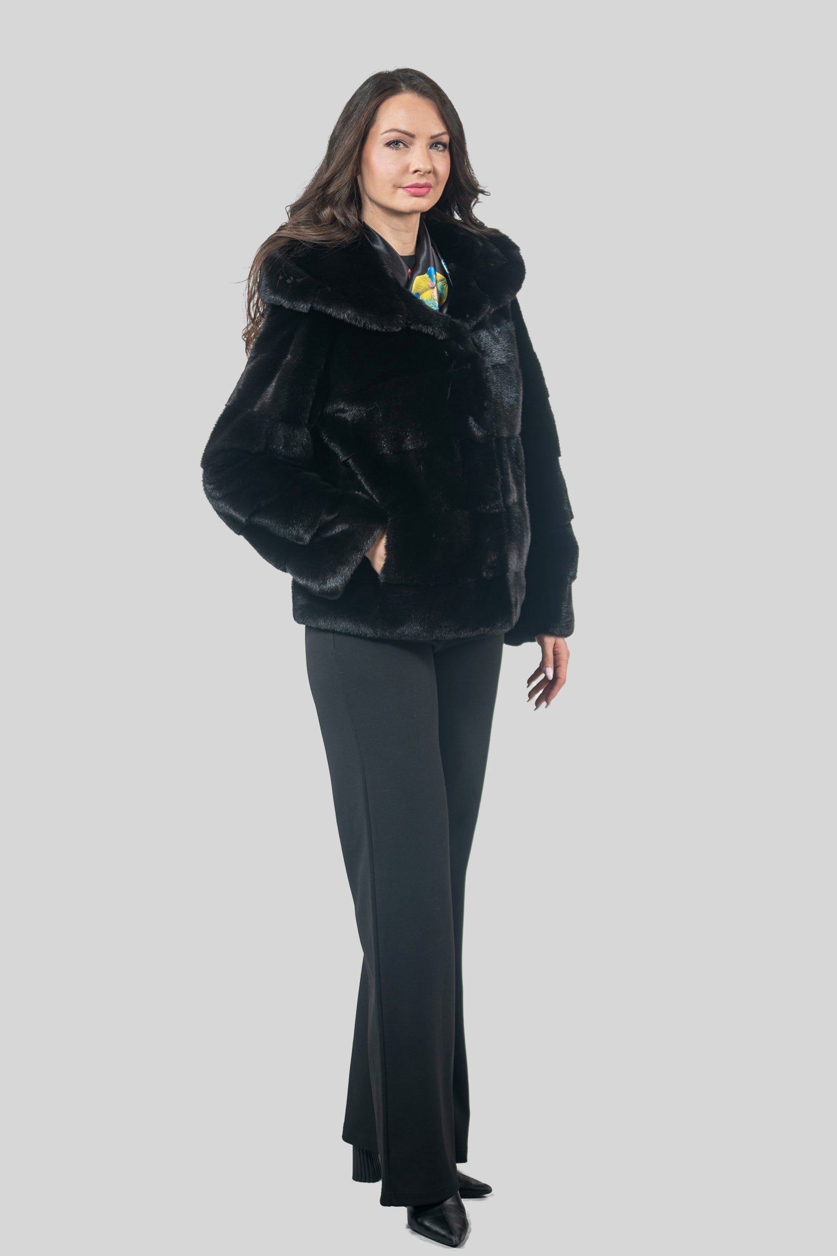 Black Mink Jacket with Attached Hood