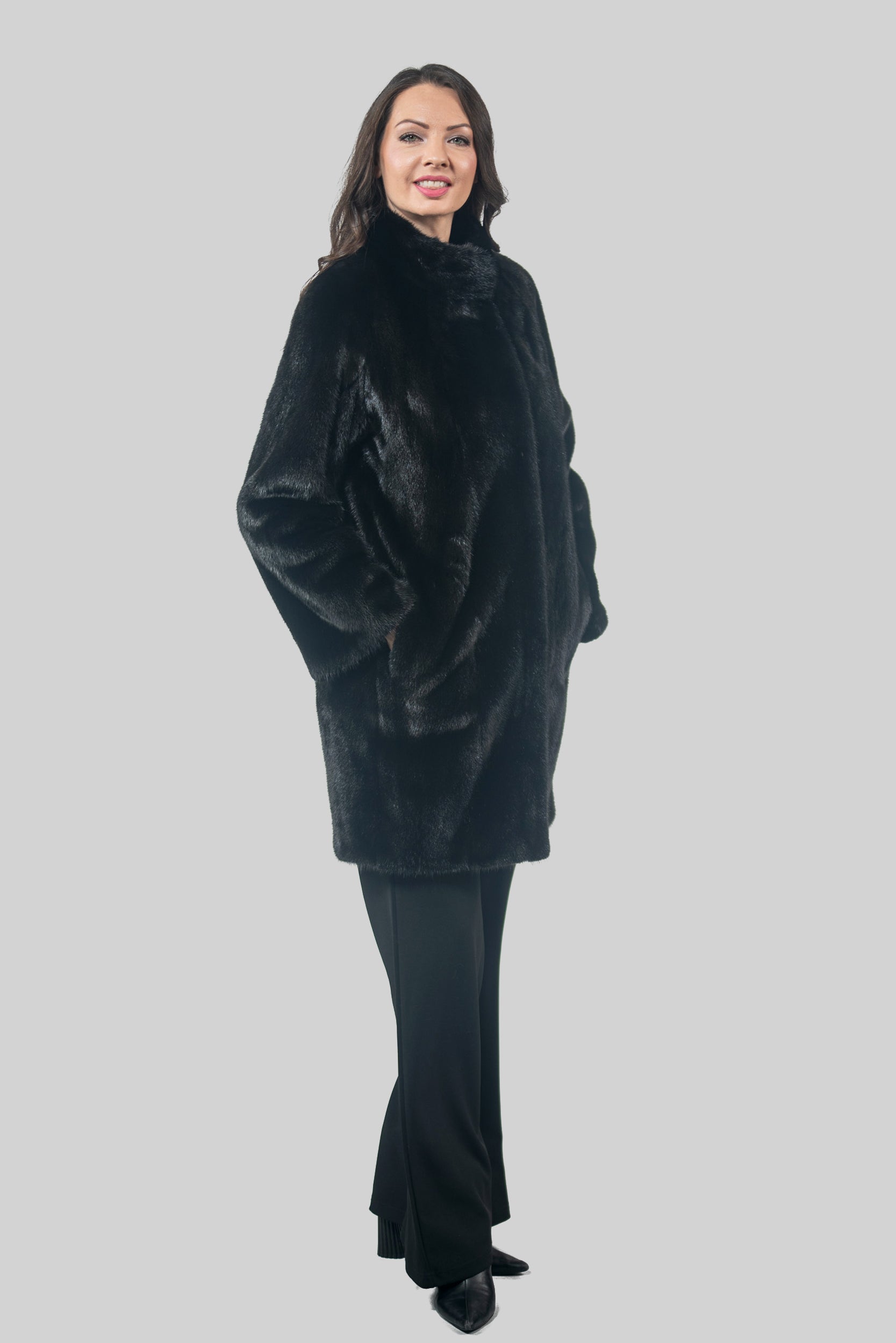 Blackglama Mink Let-Out Half Coat with Stand Collar