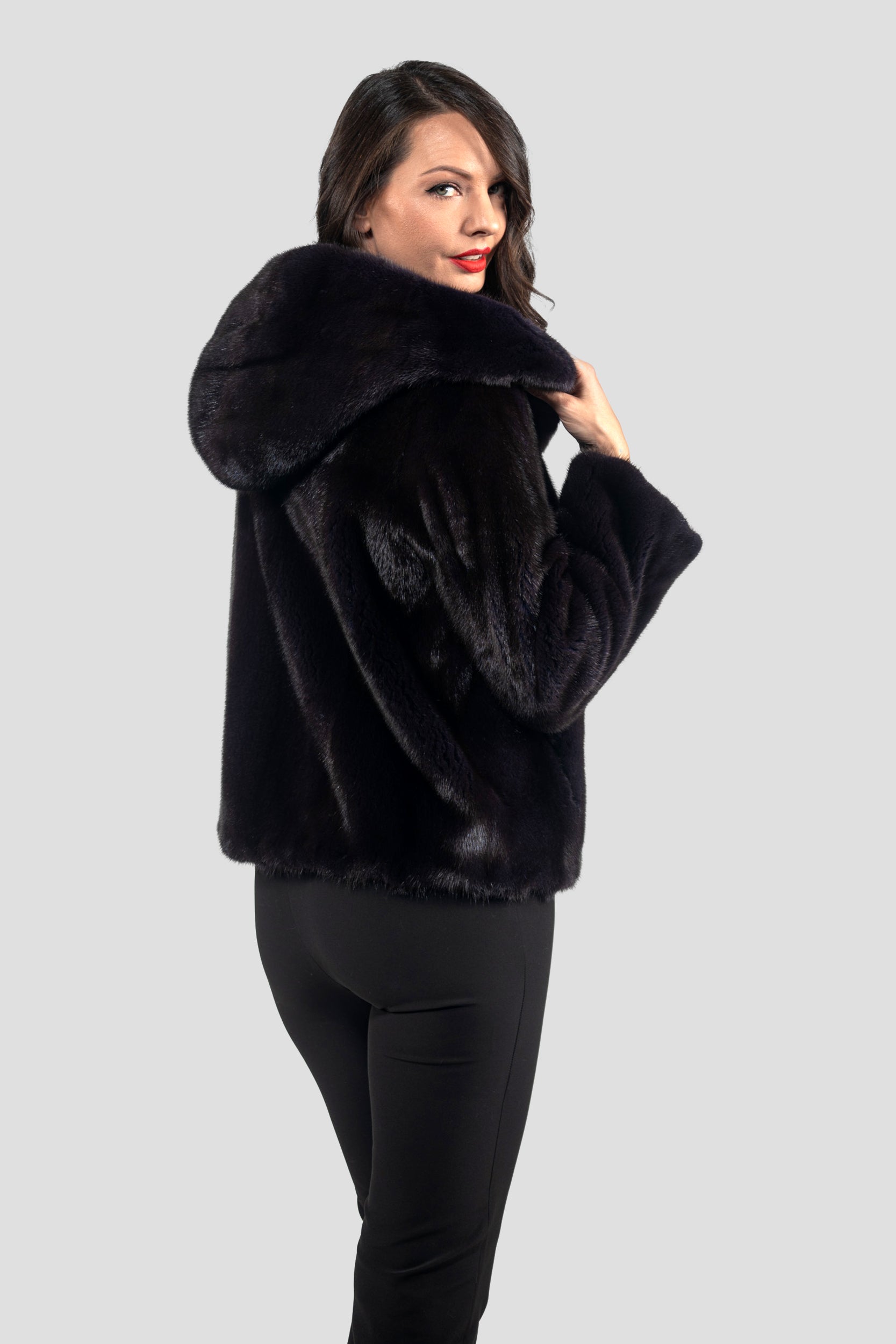 Purple Mink Jacket with Attached Hood