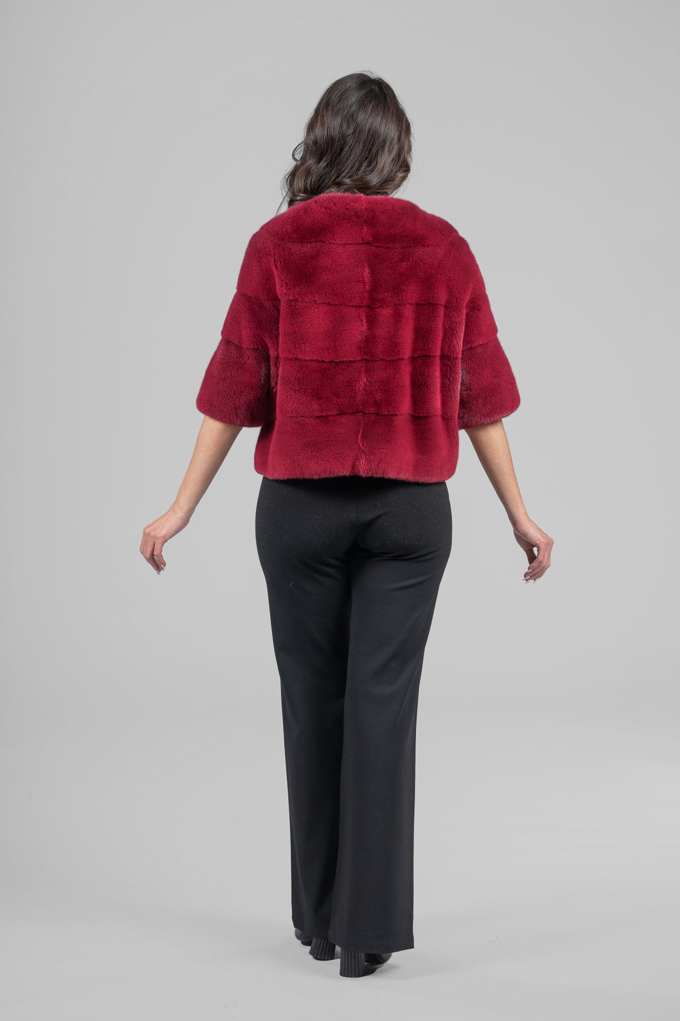 Cropped Red Mink Fur Jacket