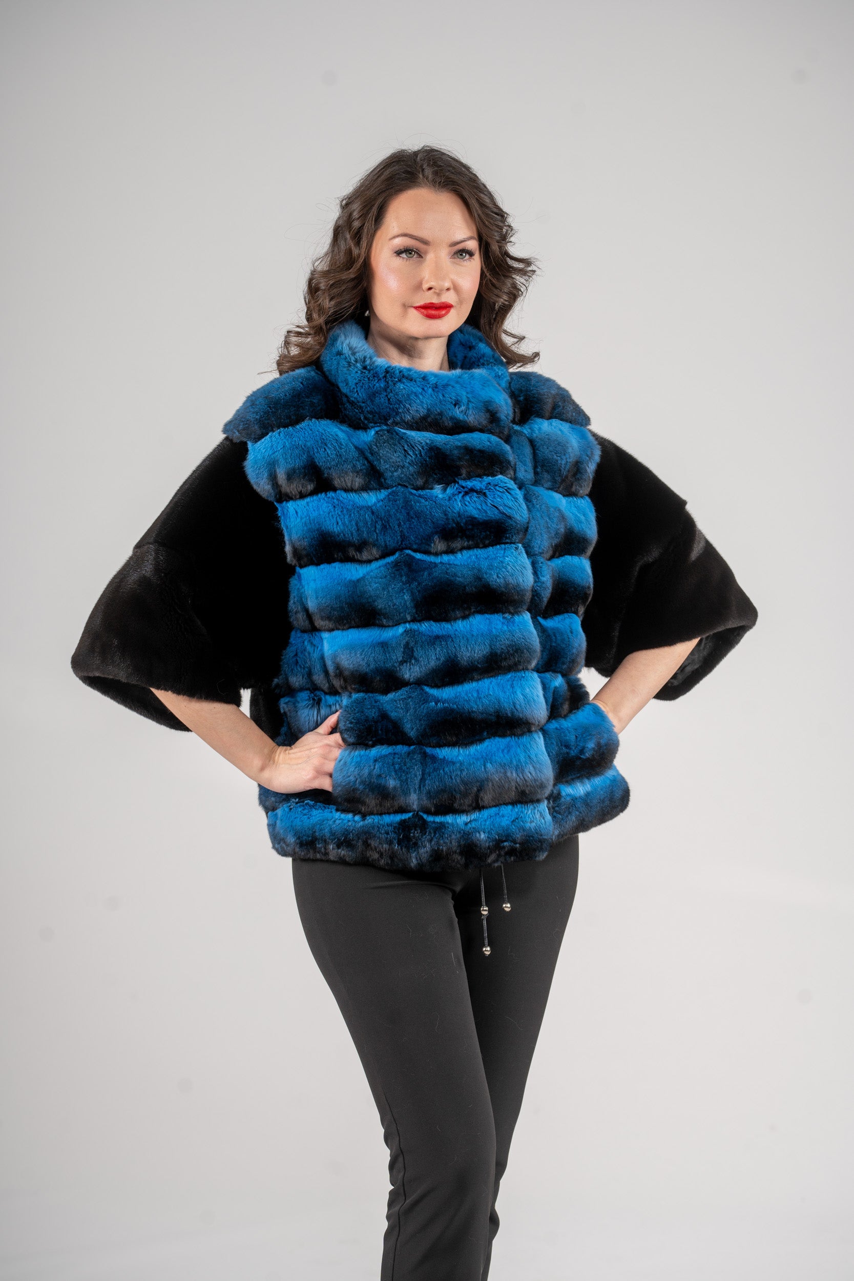 Bluejean Chinchilla Short Jacket with Blackglama Mink Trim