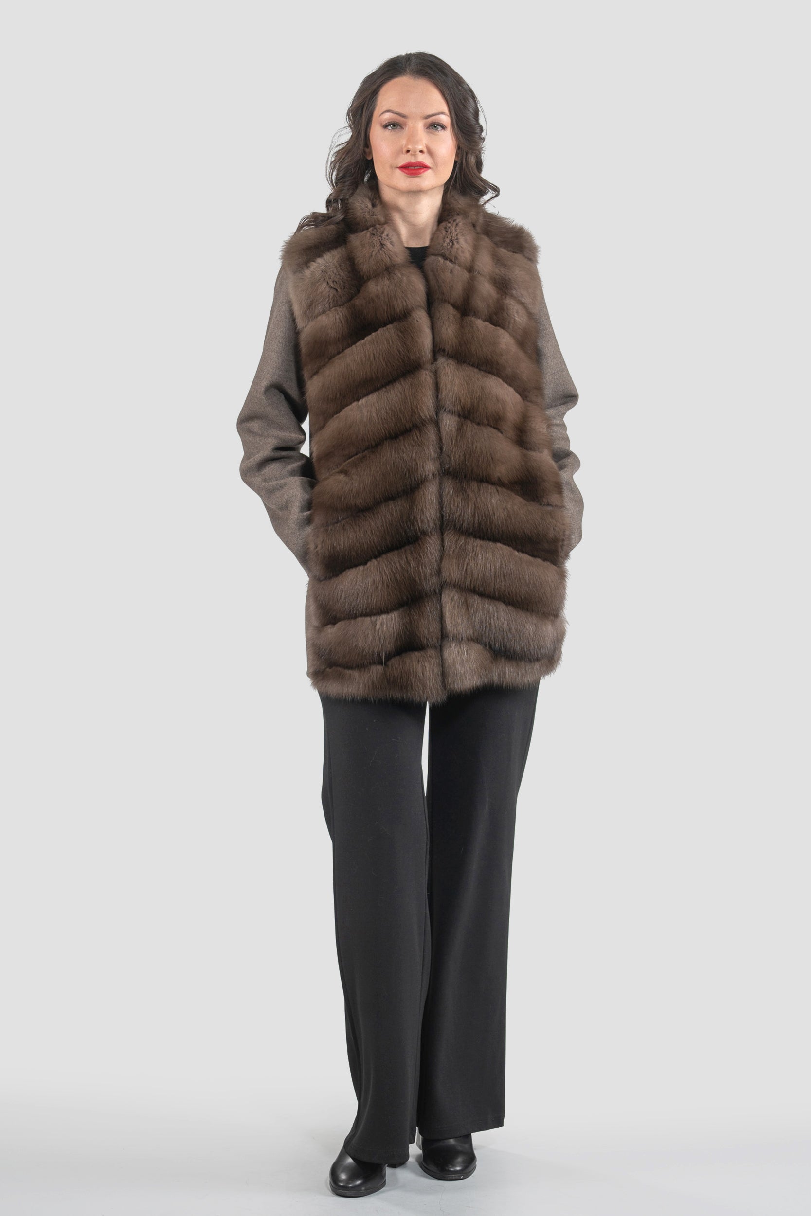 Brown Grey Cashmere Jacket with Baumarten Trim