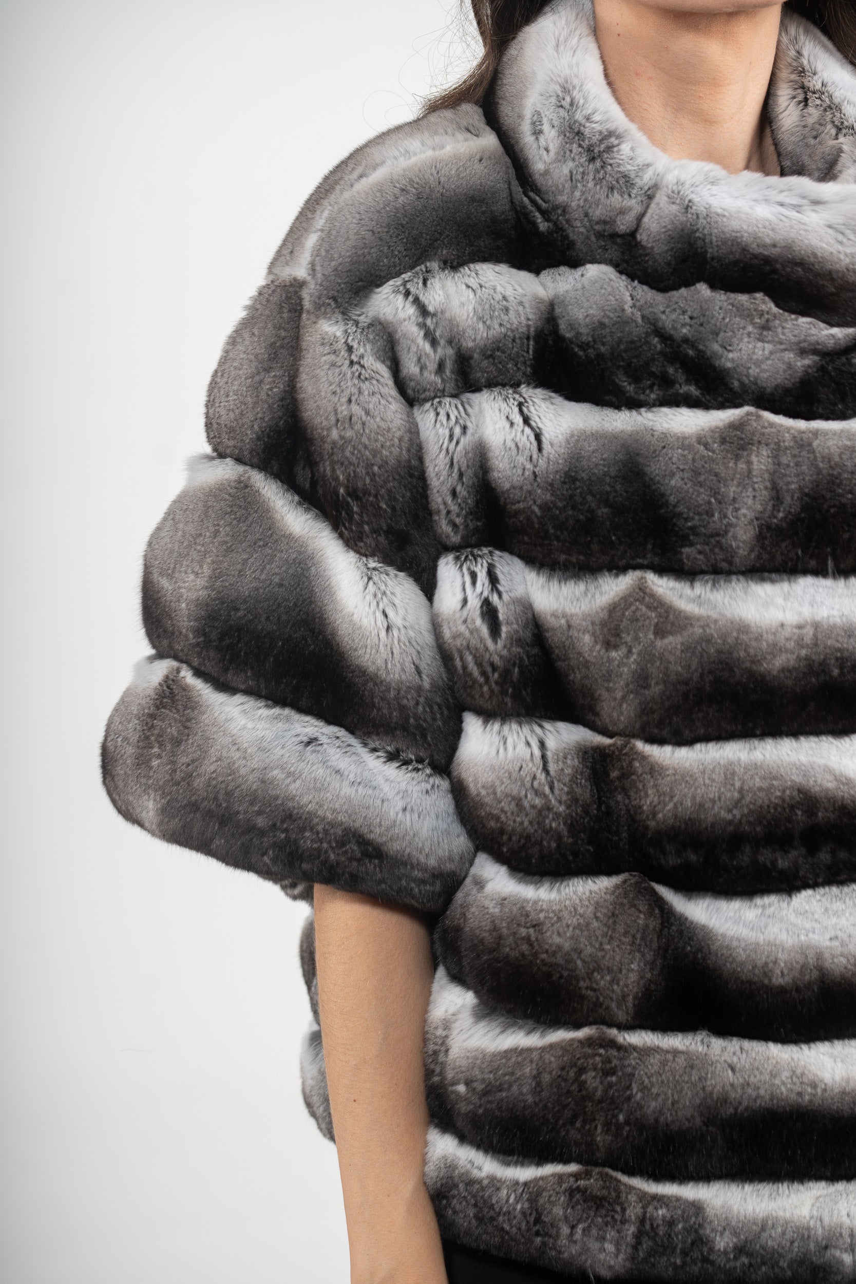 Chinchilla Jacket with Stand Collar and Short Sleeves