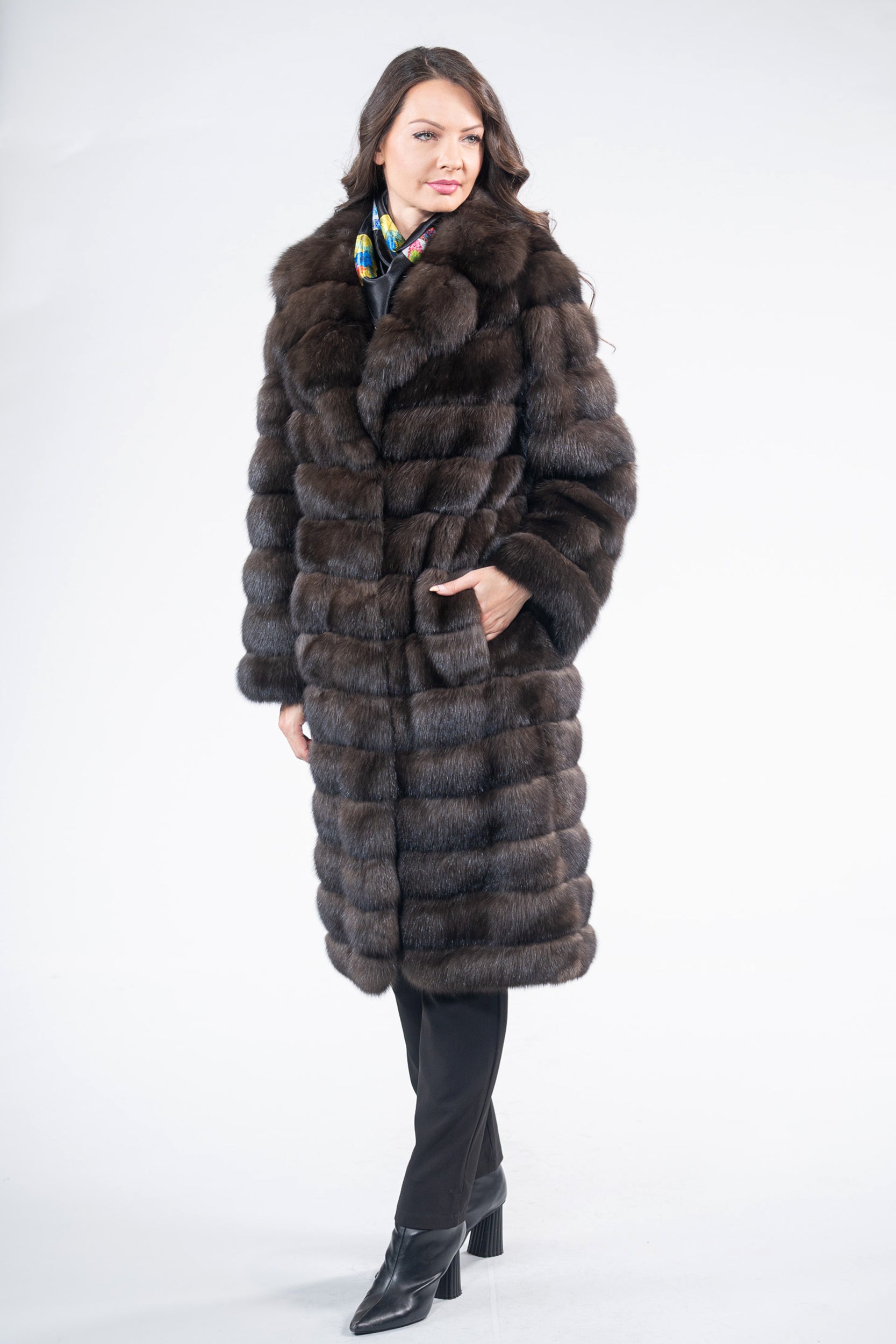 Dark Reversible Russian Sable Coat with Notch Collar