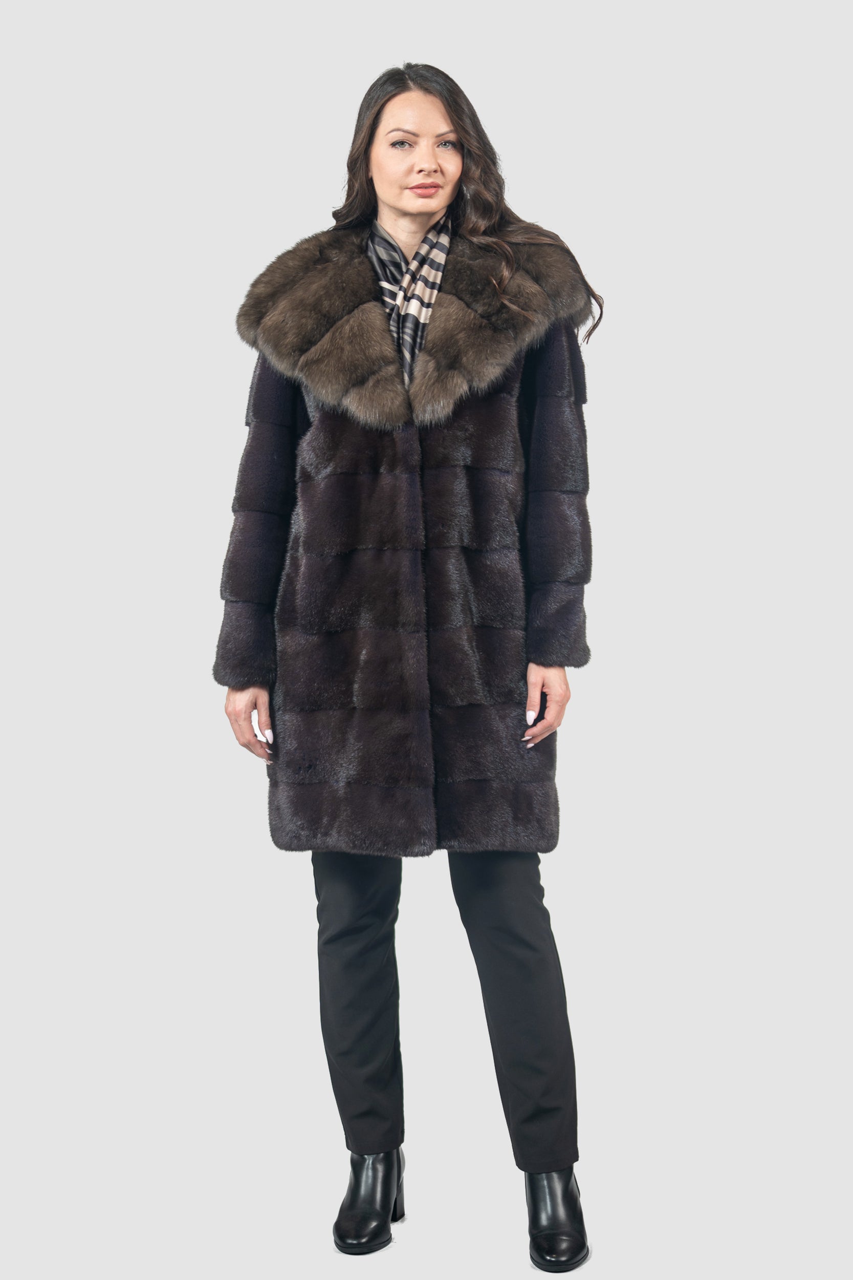 Aubergine Mink Half Coat with Russian Sable Hood