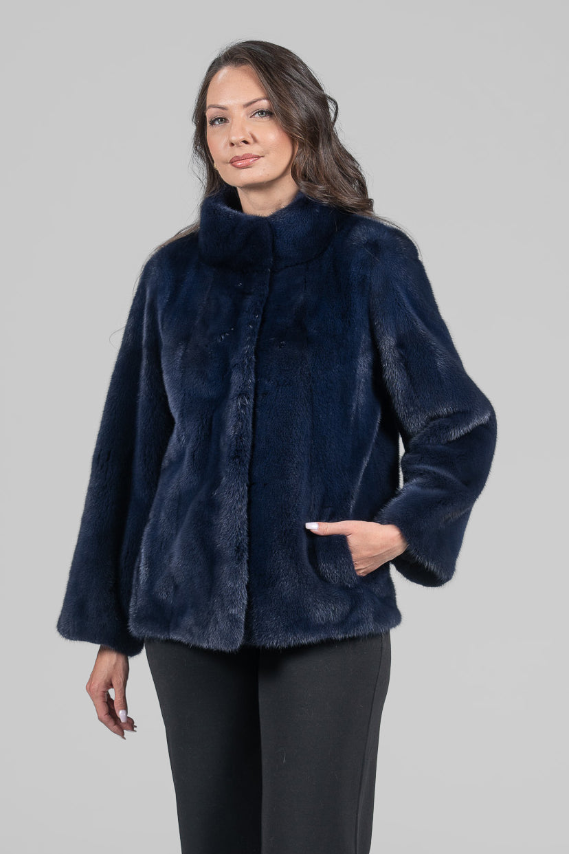Purple Mink Fur Jacket with Stand Collar