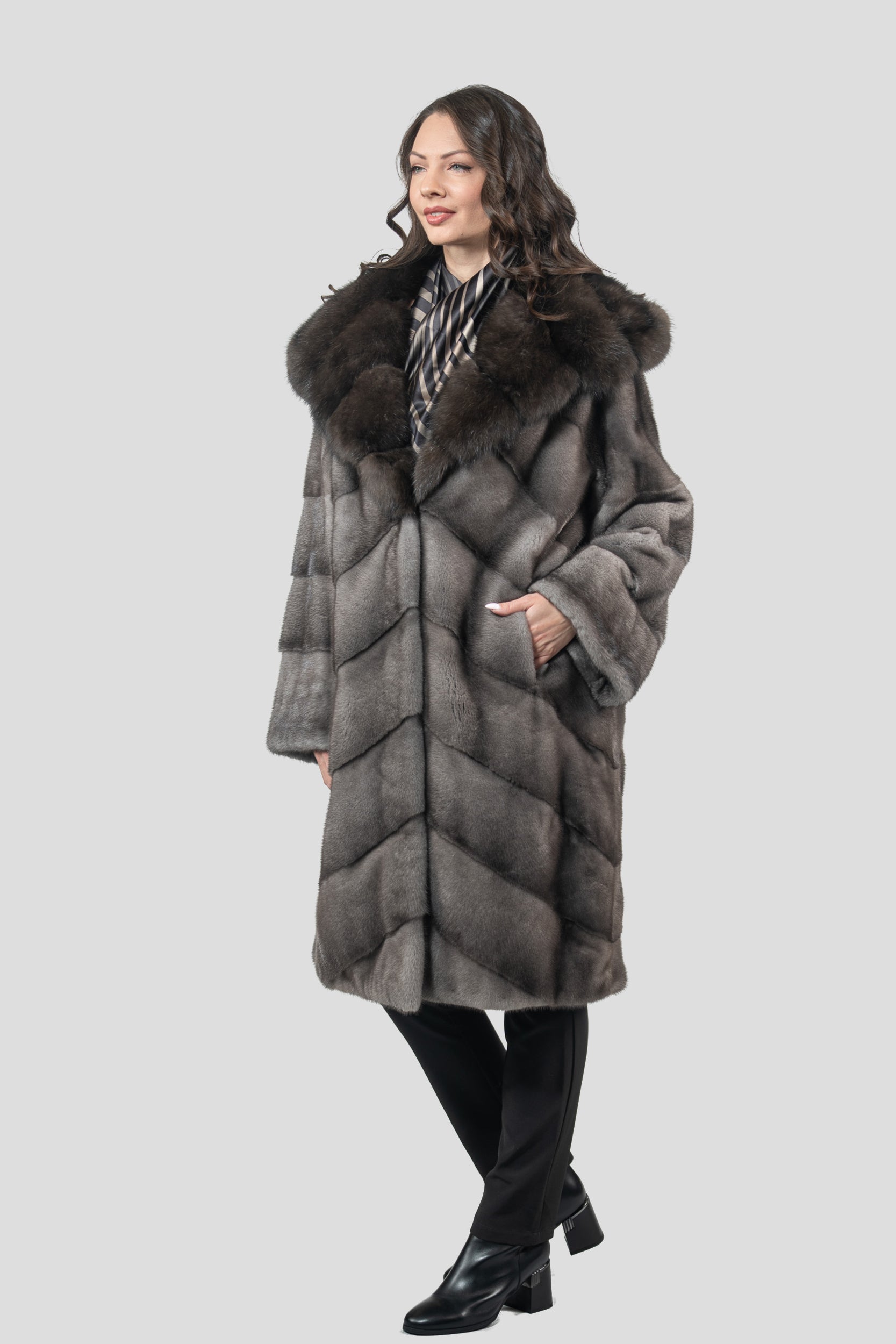 Blue Iris Mink Half Coat with Russian Sable Hood