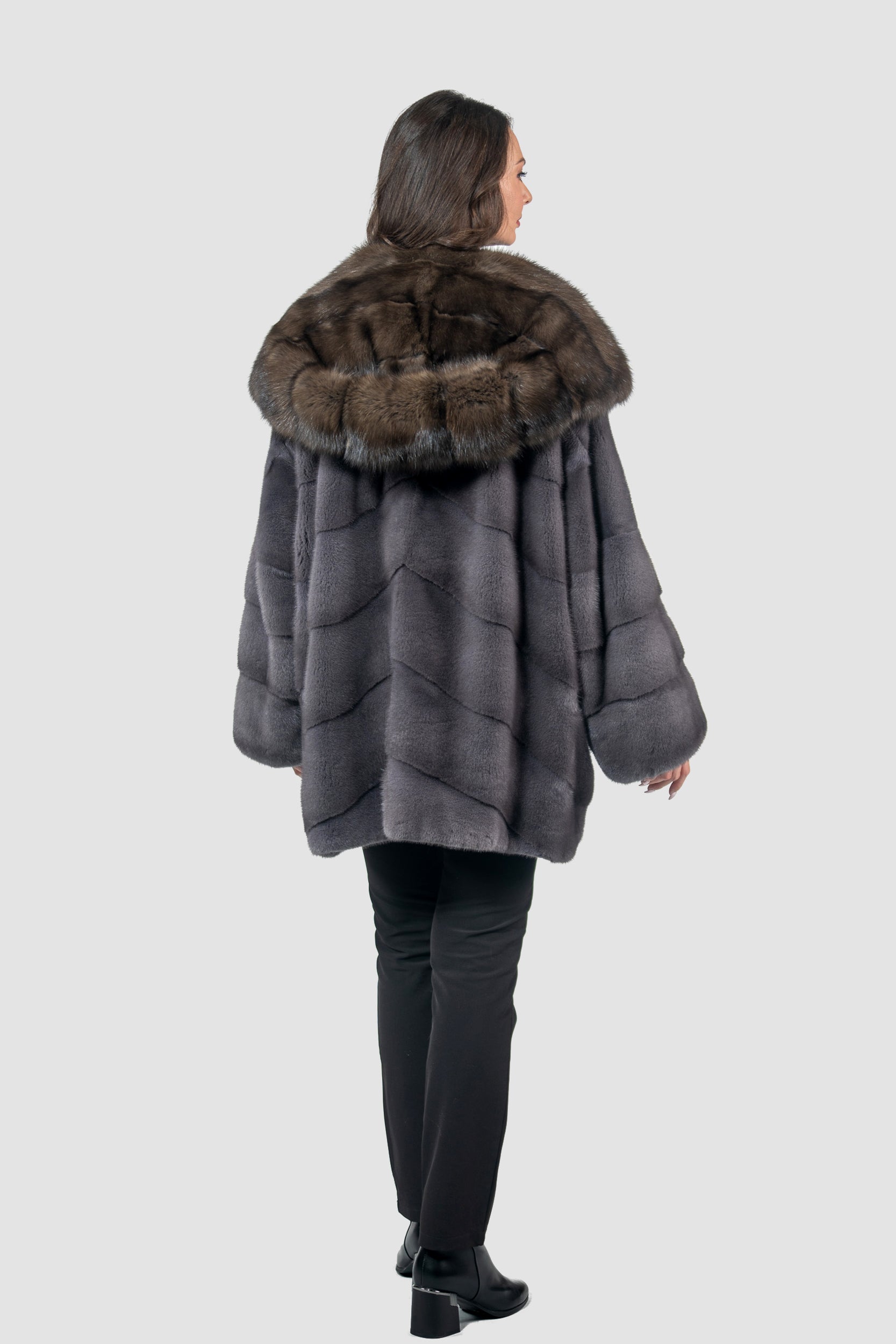 Grey Moon Mink Half Coat with Russian Sable Hood
