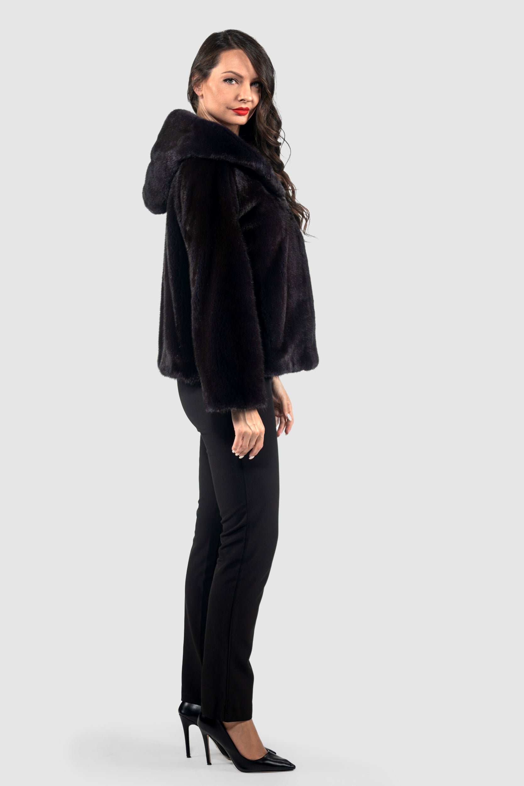 Purple Mink Jacket with Attached Hood