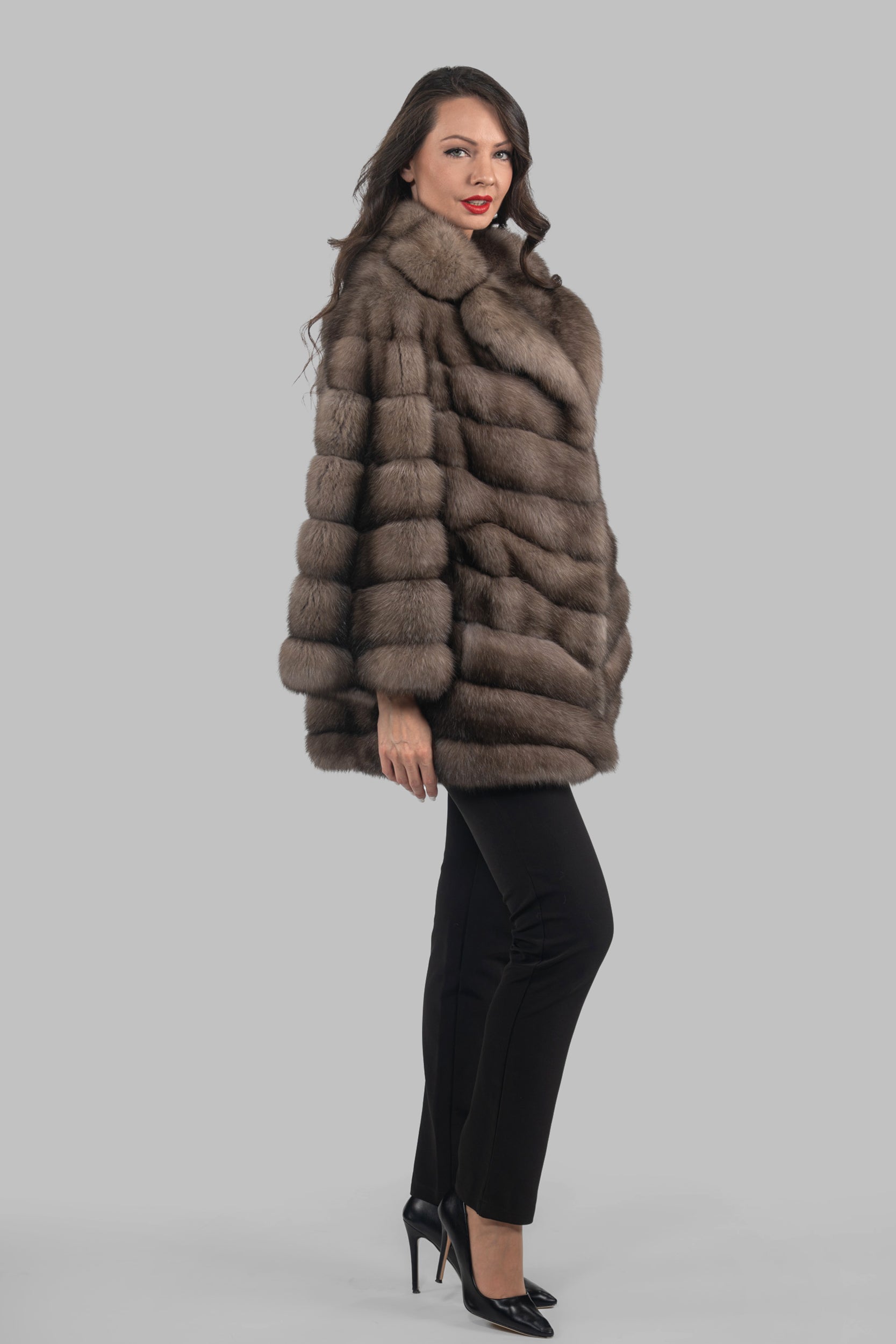Graphite Russian Sable Half Coat with Notch Collar