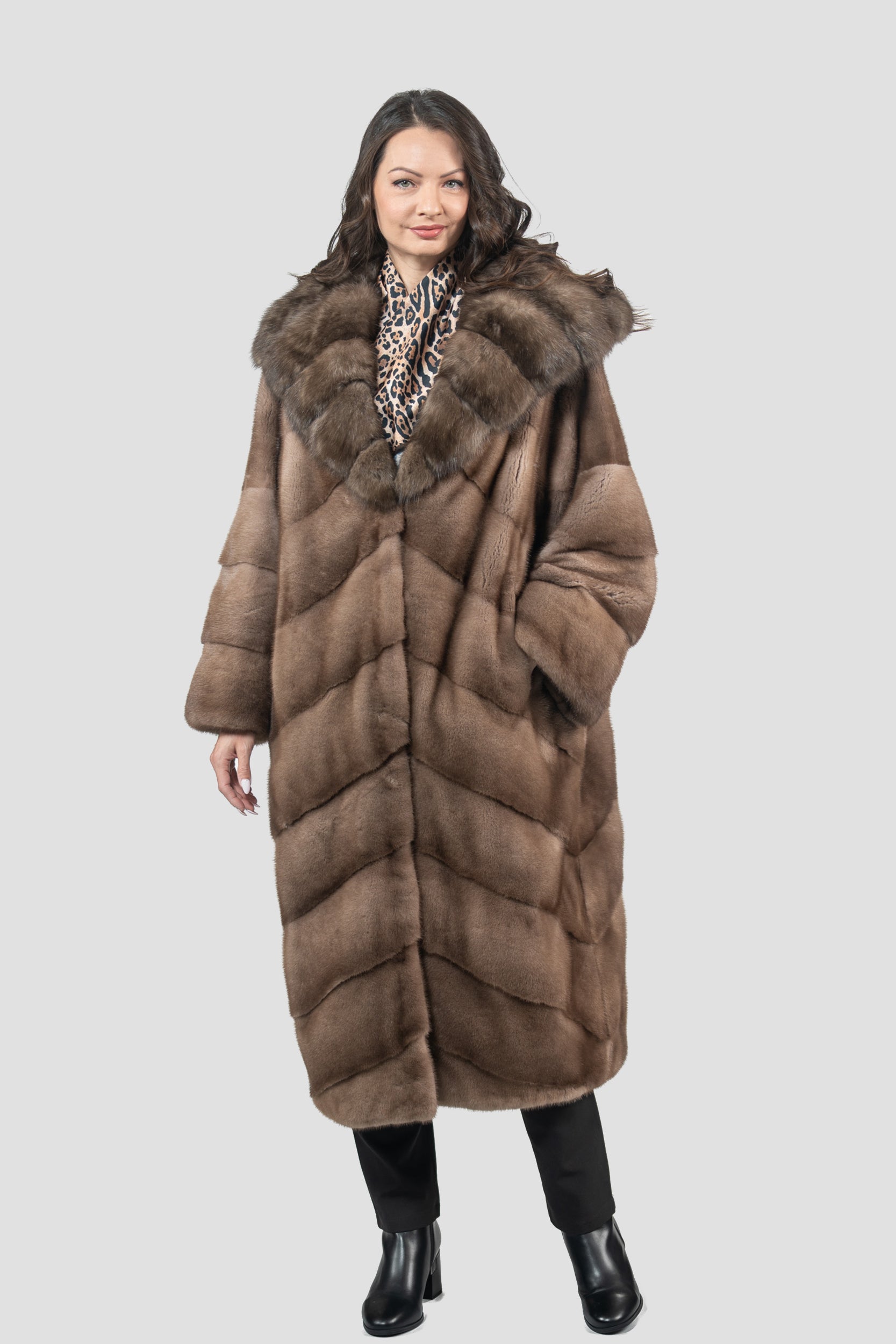 Pastel Mink Coat with Russian Sable Hood
