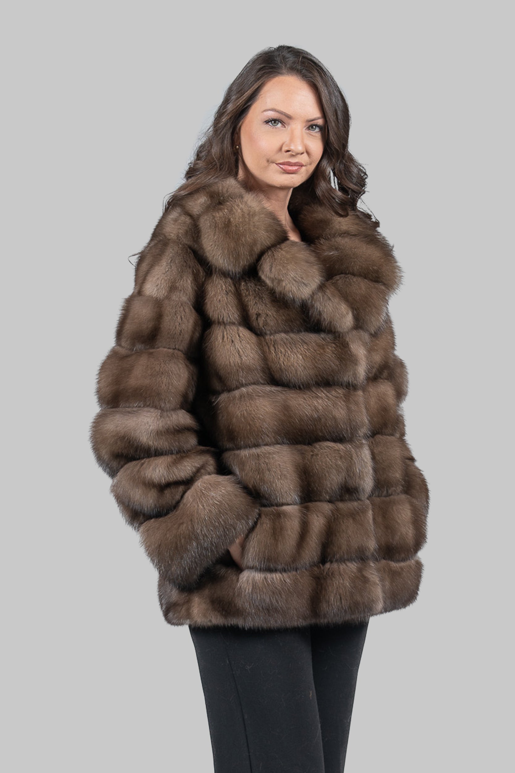 Titanium Sable Half Coat with Shawl Collar