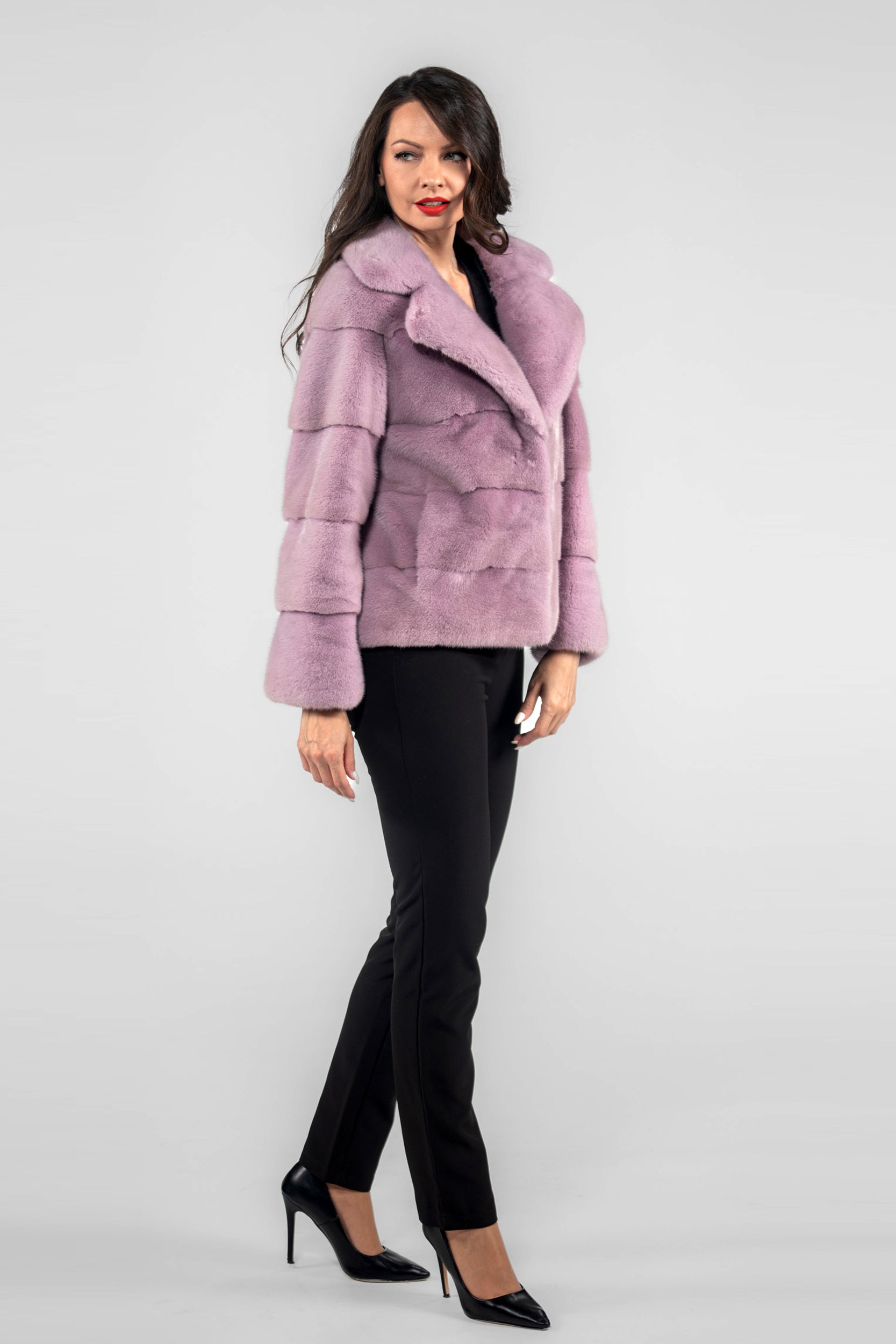 Powder Pink Mink Jacket with Notch Collar