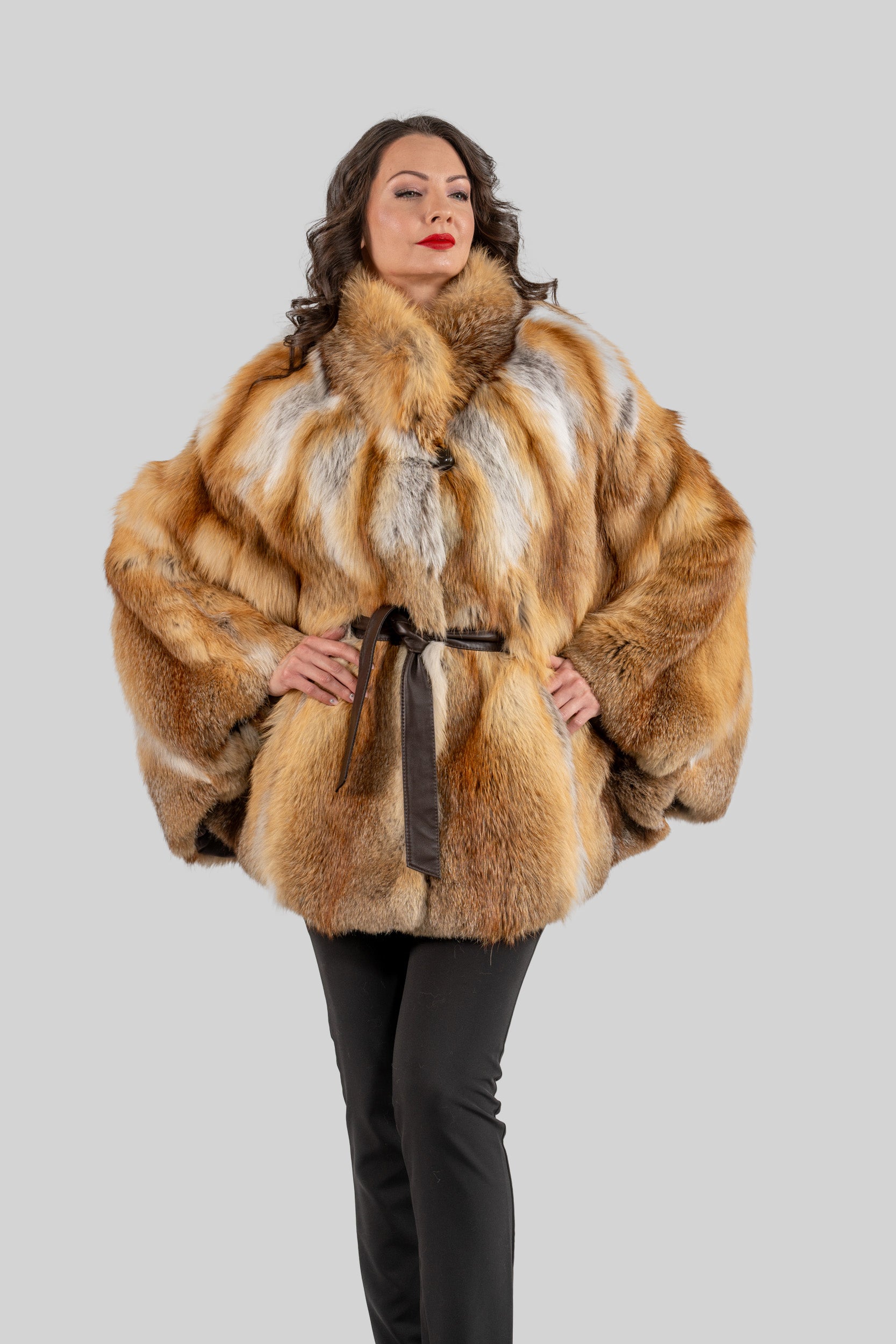 Natural Fox Half Coat with Stand Collar