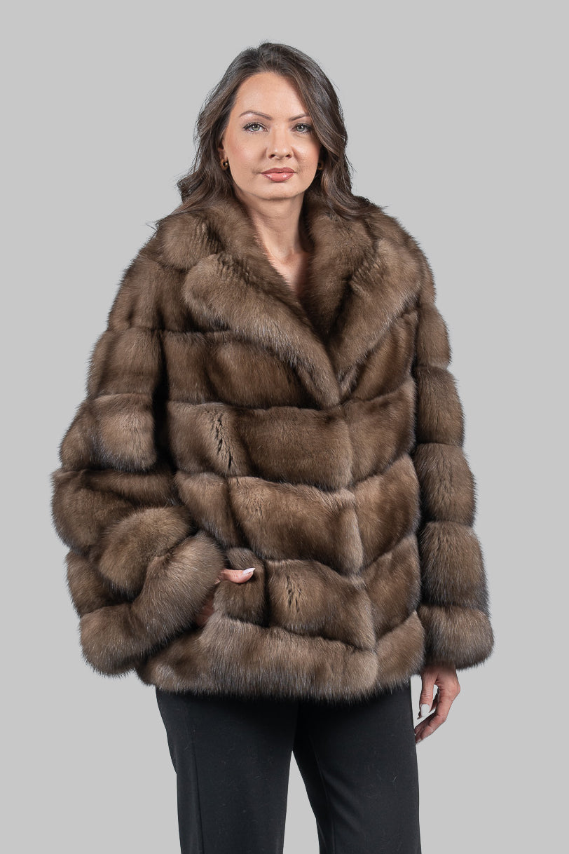 Graphite Russian Sable Half Coat with Notch Collar