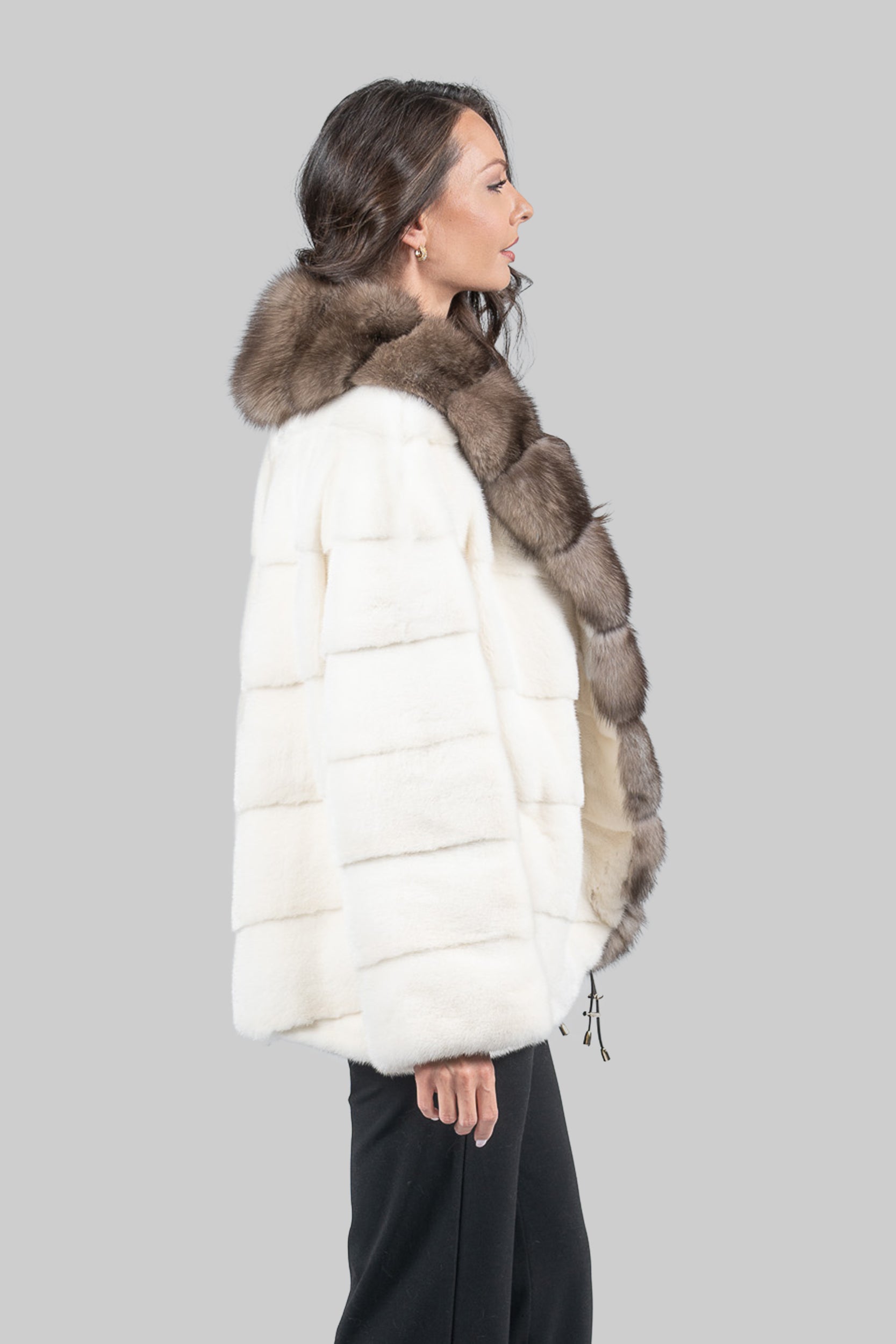 Pearl Mink Jacket with Extended Sable Shawl Collar