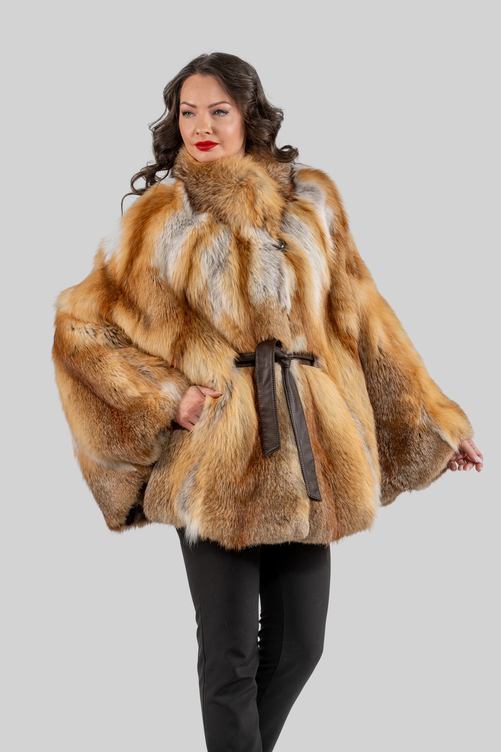 Natural Fox Half Coat with Stand Collar
